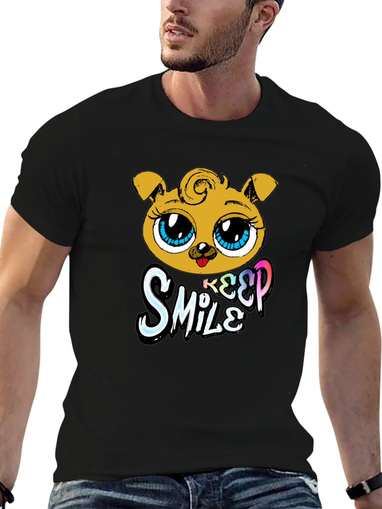 Cute Puppy Graphic Black T-Shirt