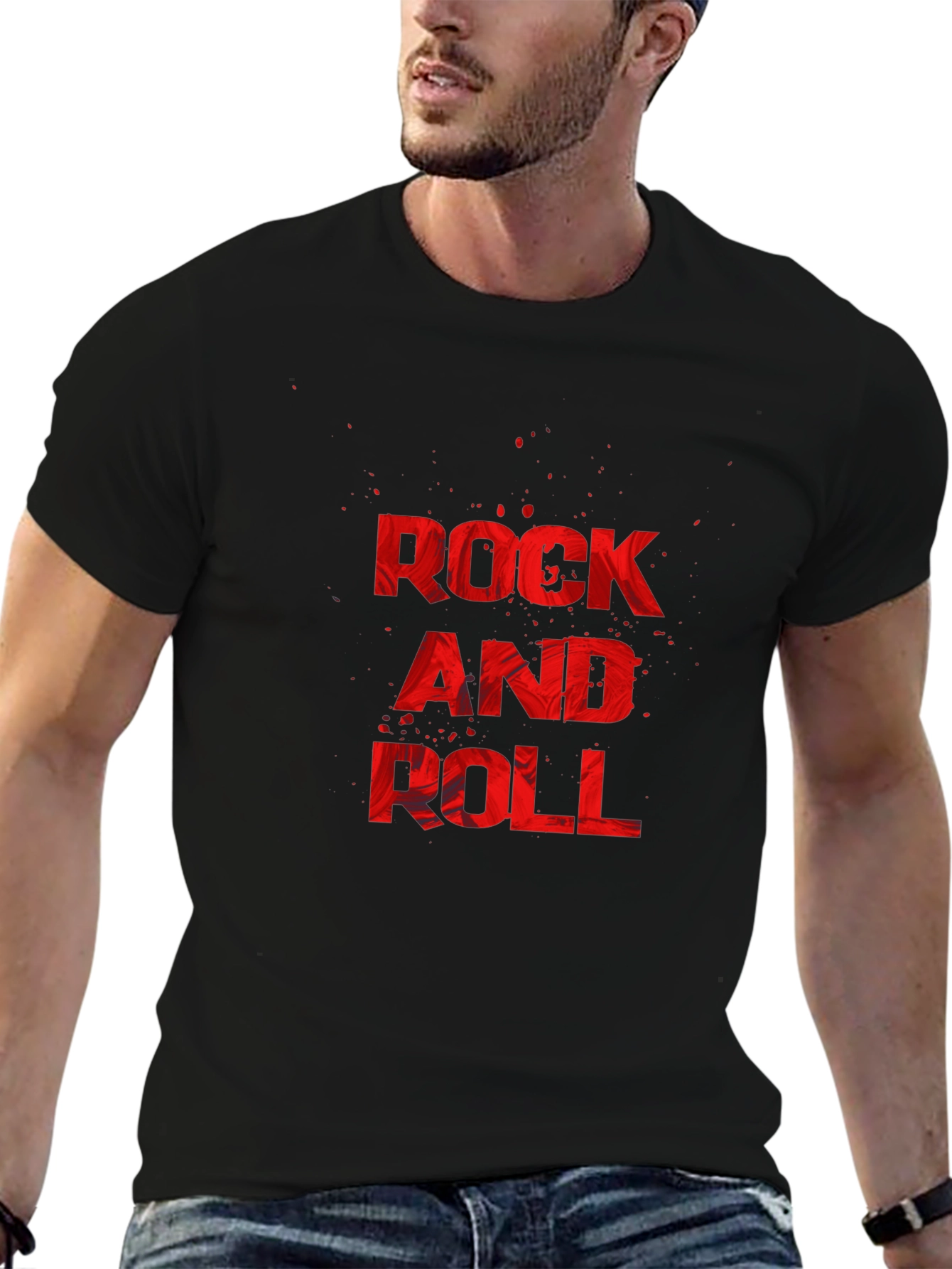 Rock and Roll Graphic Tee - Black Cotton T-Shirt