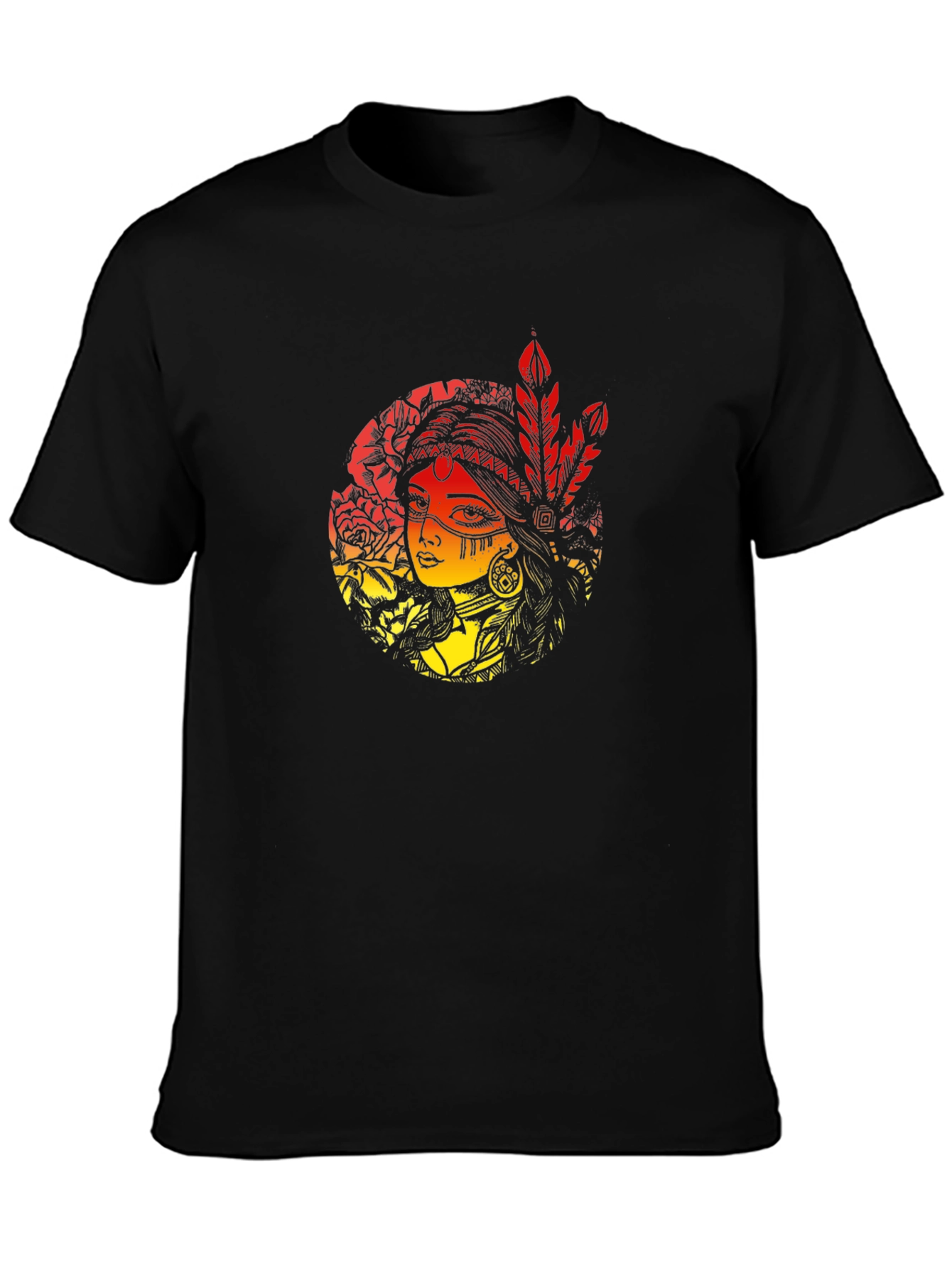 Native American Woman Graphic Black T-Shirt