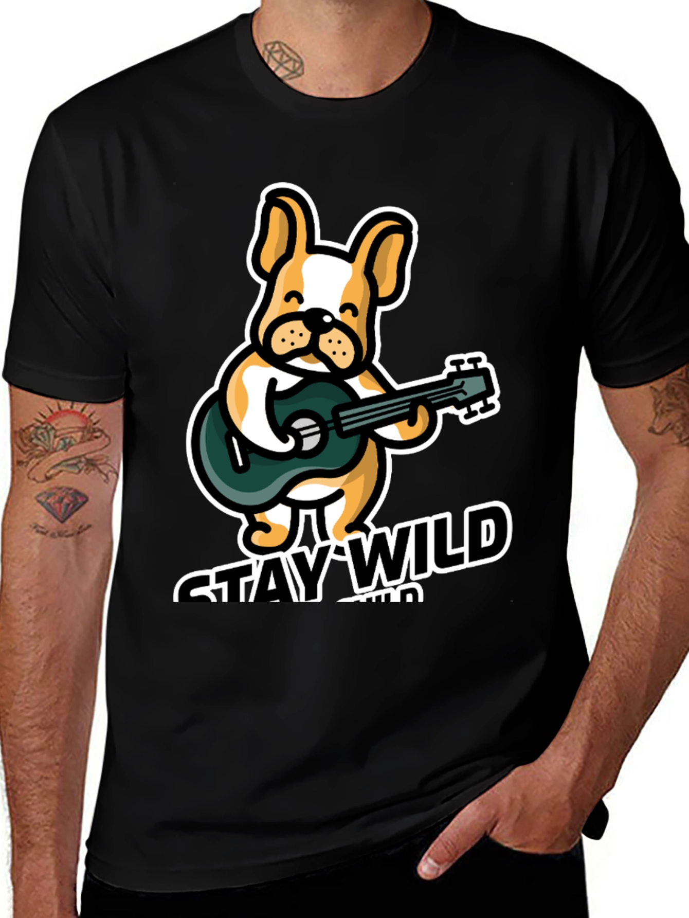 Stay Wild Bulldog Guitar T-Shirt