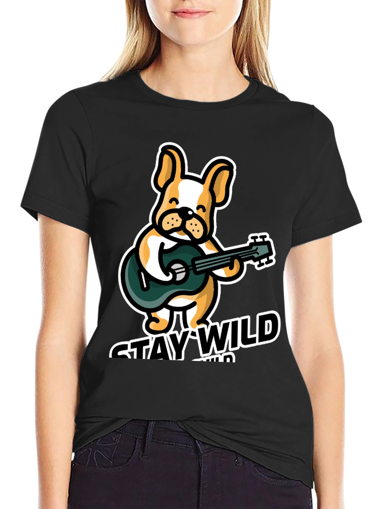 Stay Wild Bulldog Guitar T-Shirt