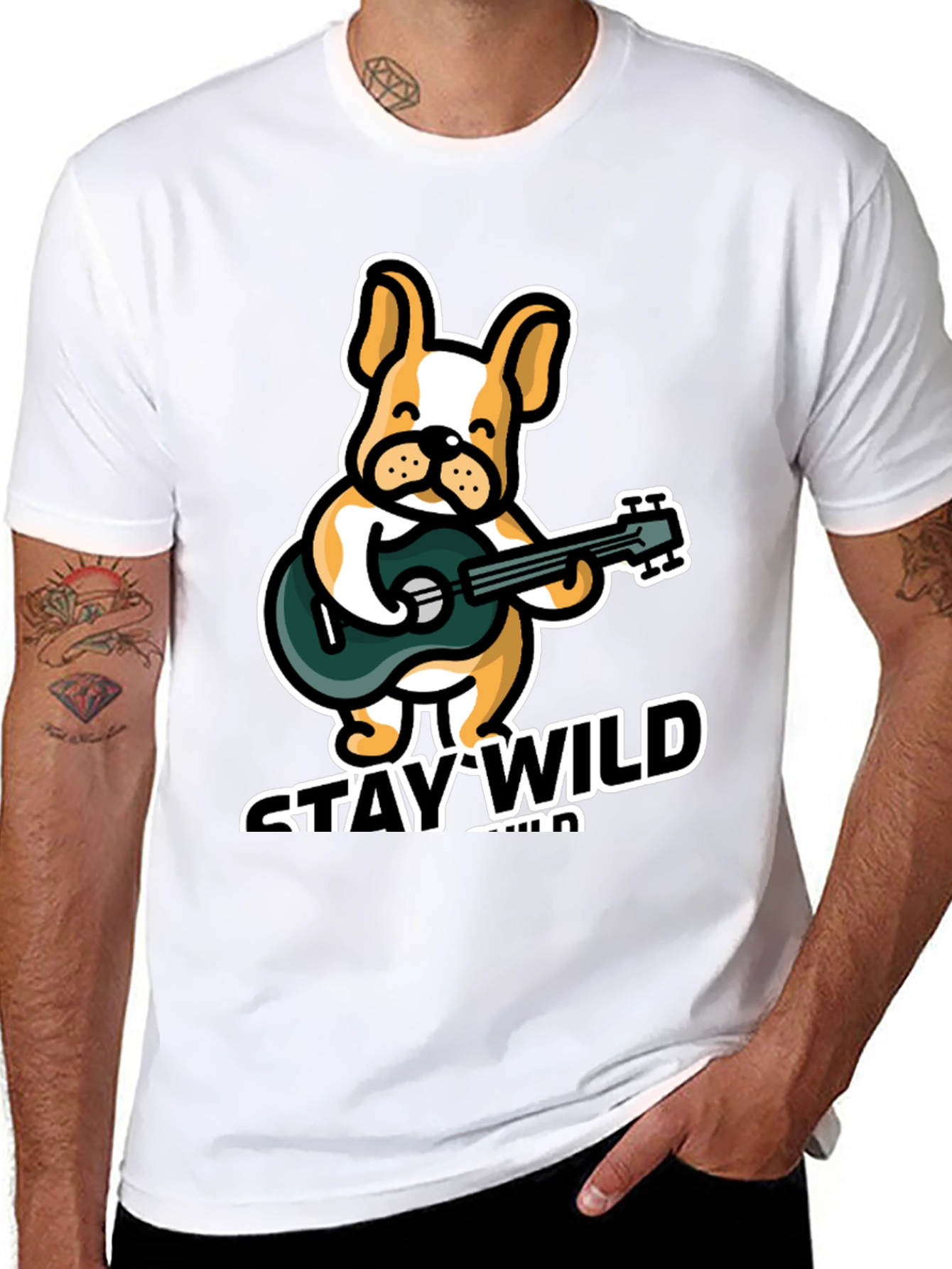Stay Wild Bulldog Guitar T-Shirt