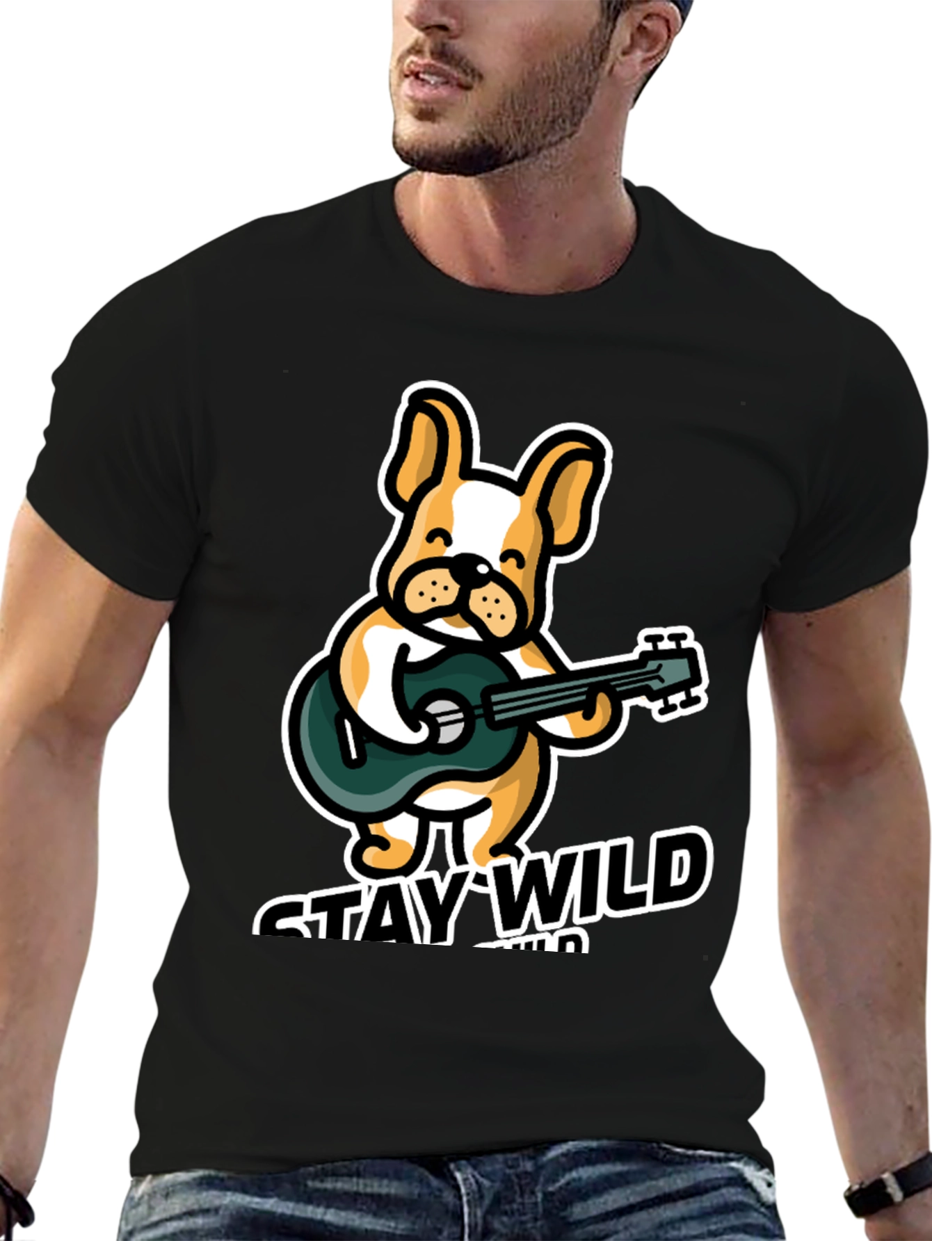 Stay Wild Bulldog Guitar T-Shirt