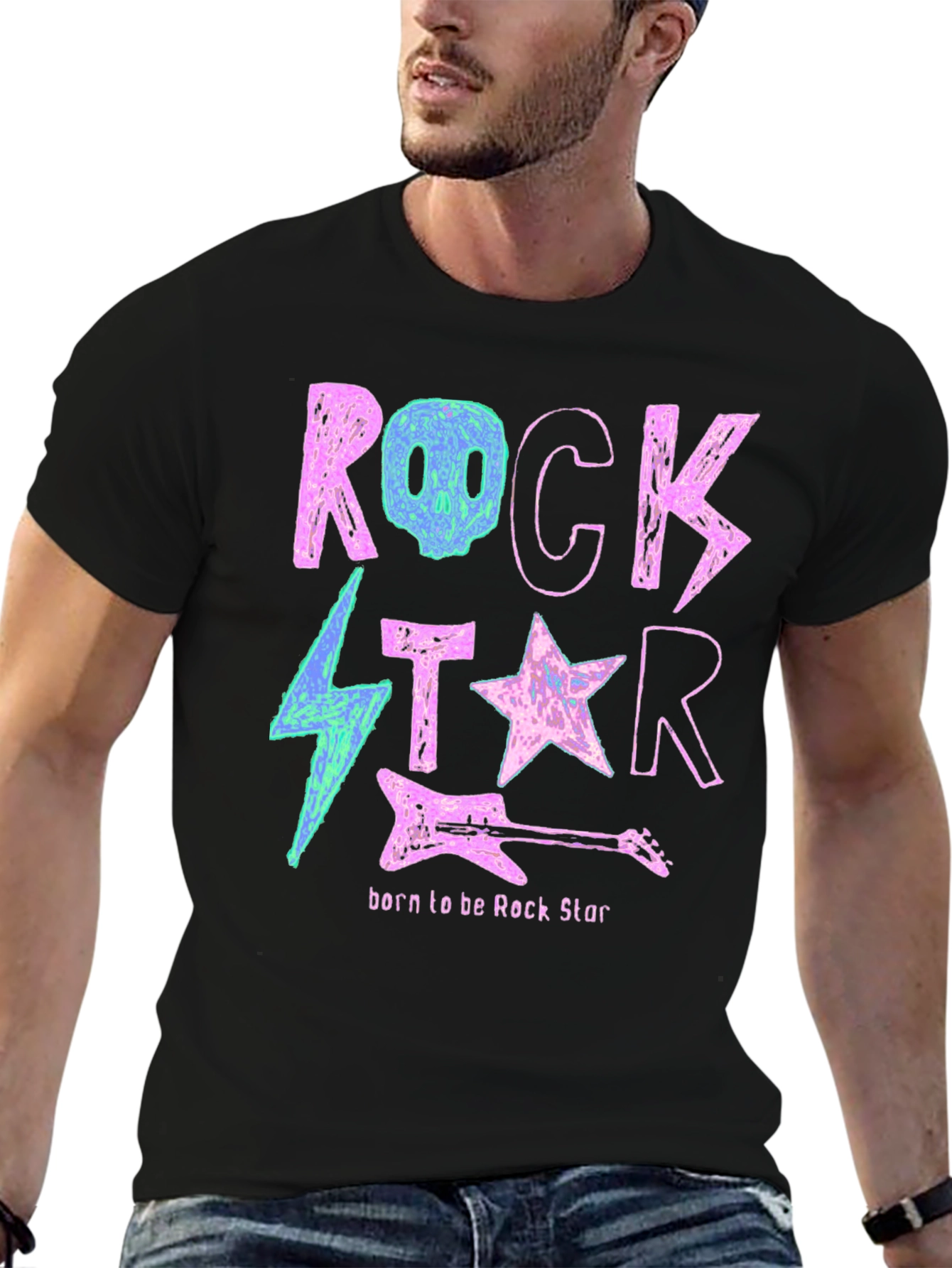 Rock Star Graphic Print Crew Neck T-Shirt