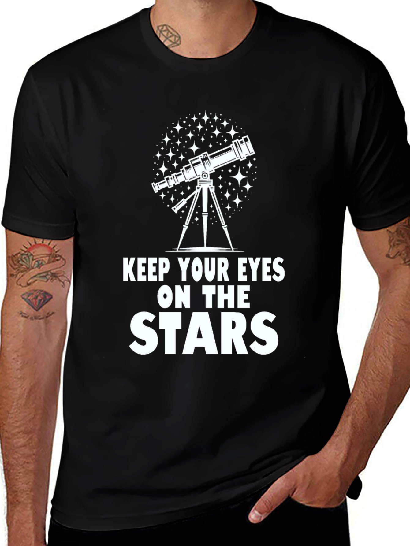 Keep Your Eyes On The Stars Black Graphic Tee