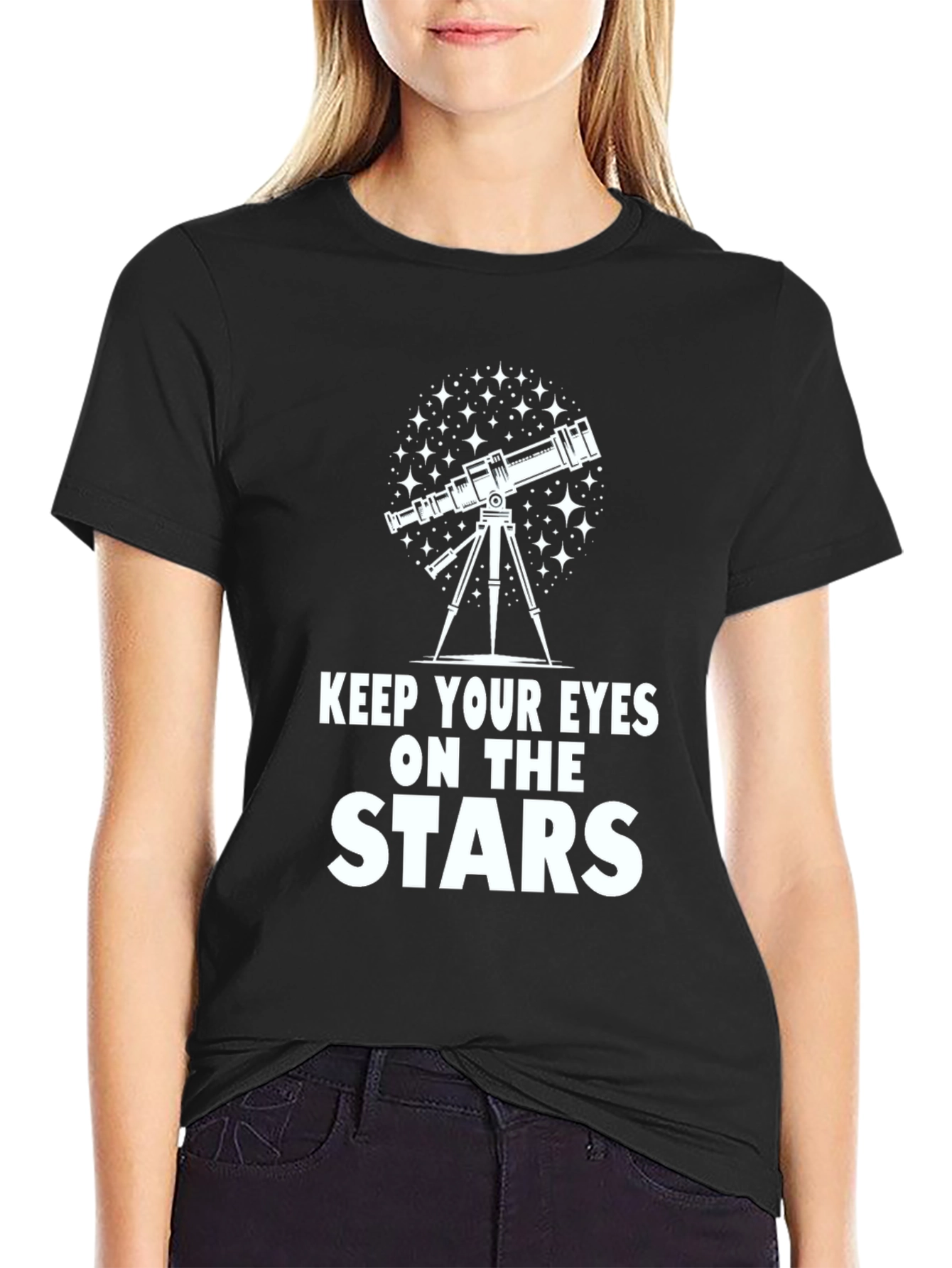 Keep Your Eyes On The Stars Black Graphic Tee