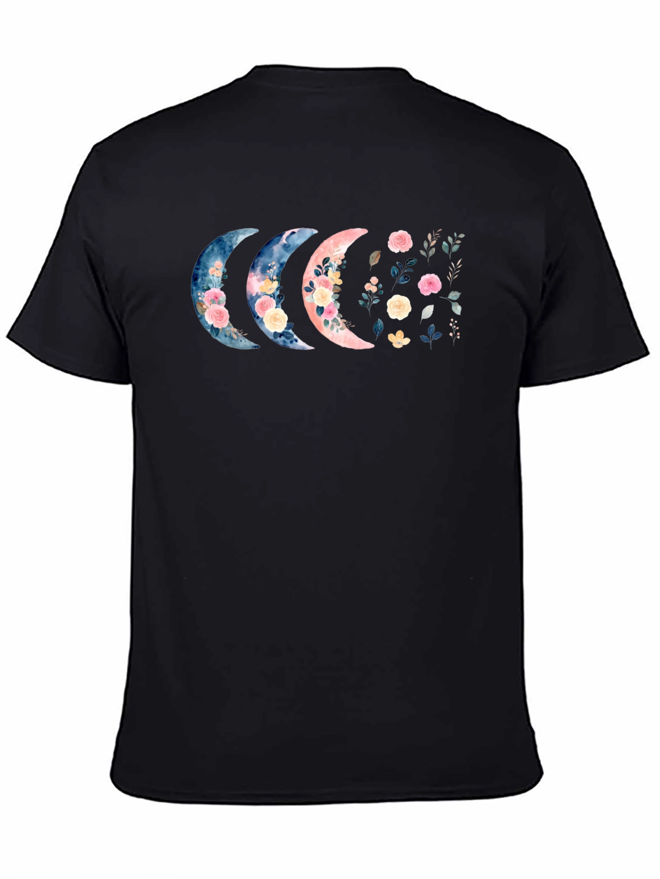 Floral Moon Phases Black T-Shirt