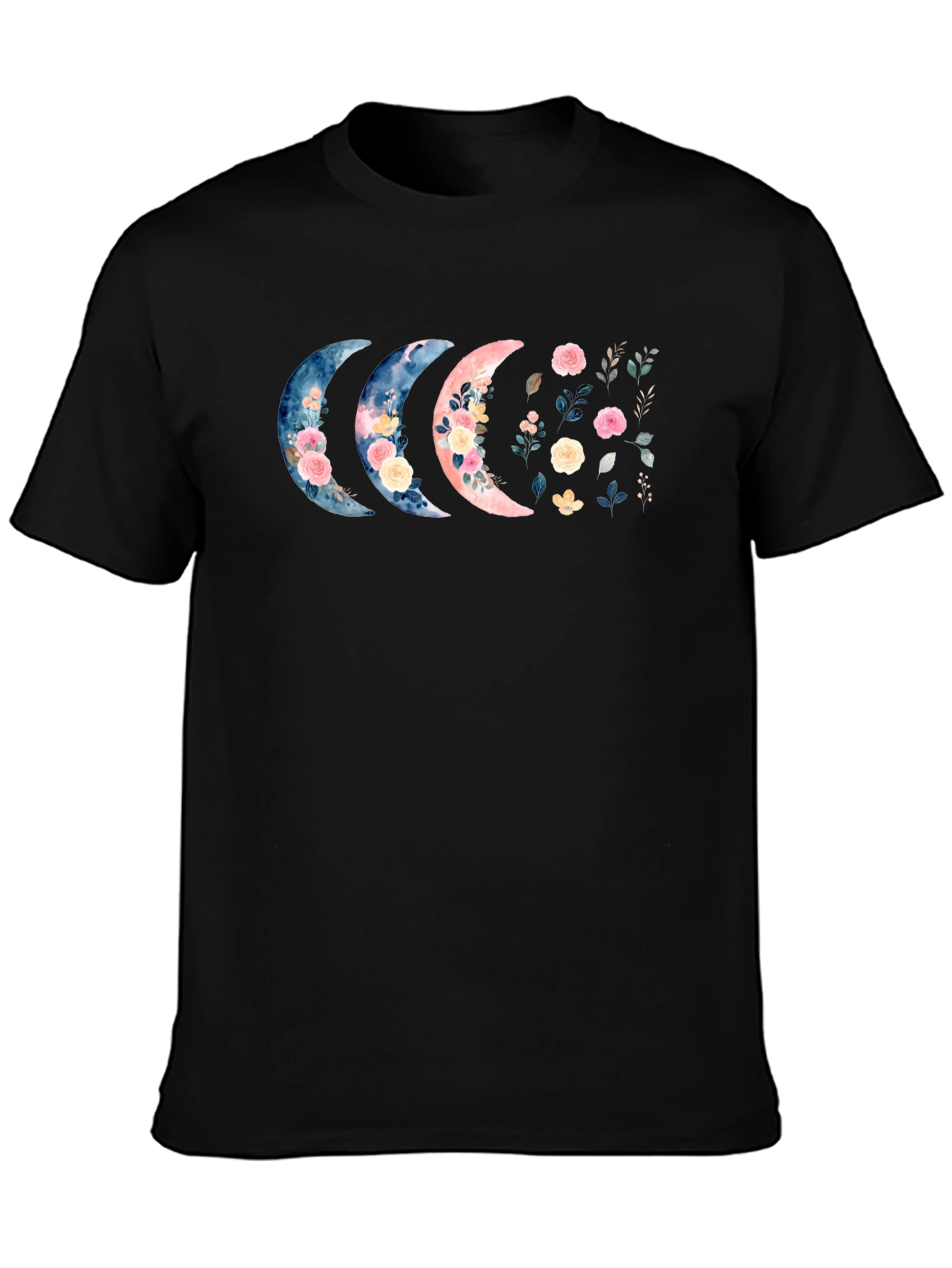 Floral Moon Phases Black T-Shirt