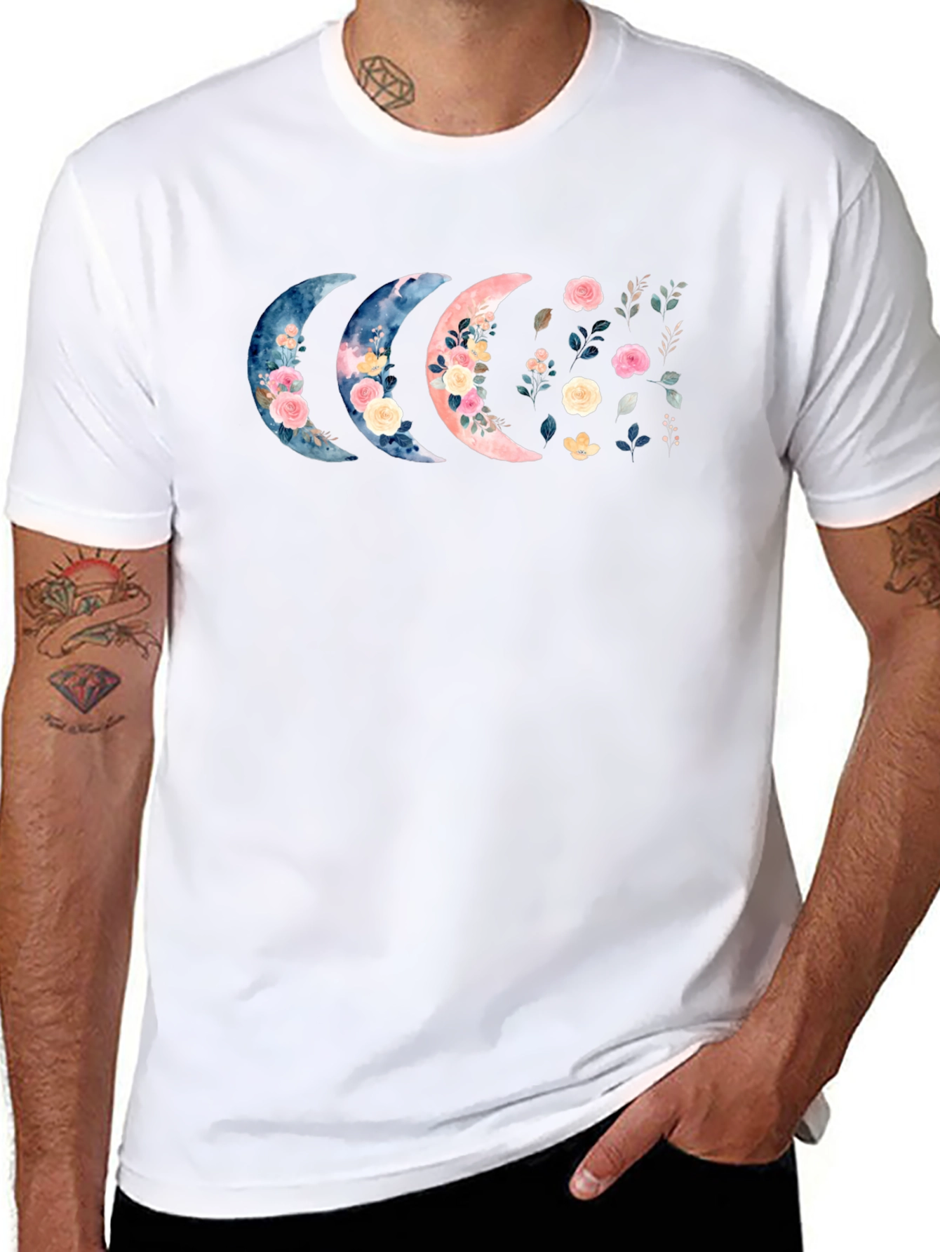 Floral Moon Phases Black T-Shirt