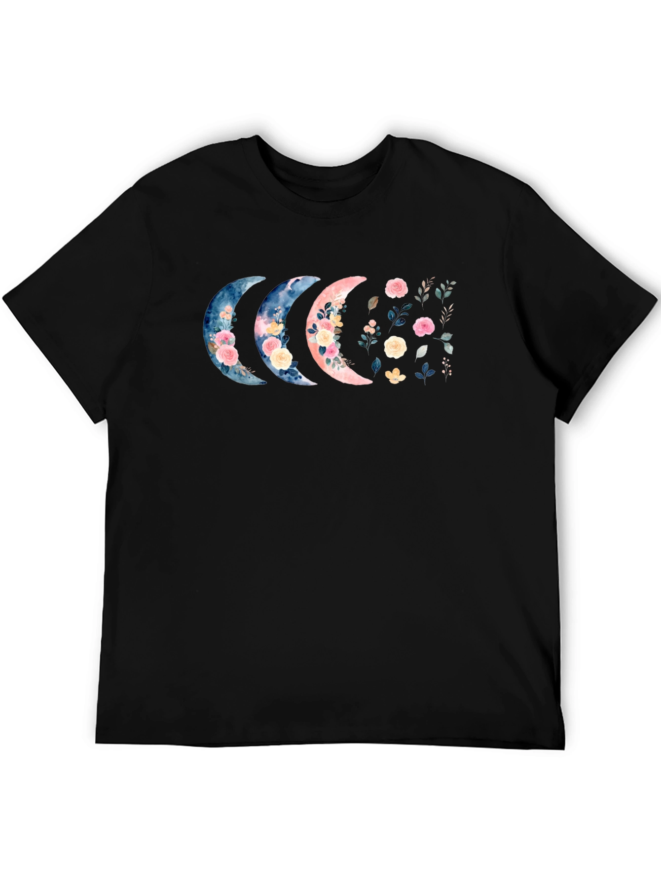 Floral Moon Phases Black T-Shirt