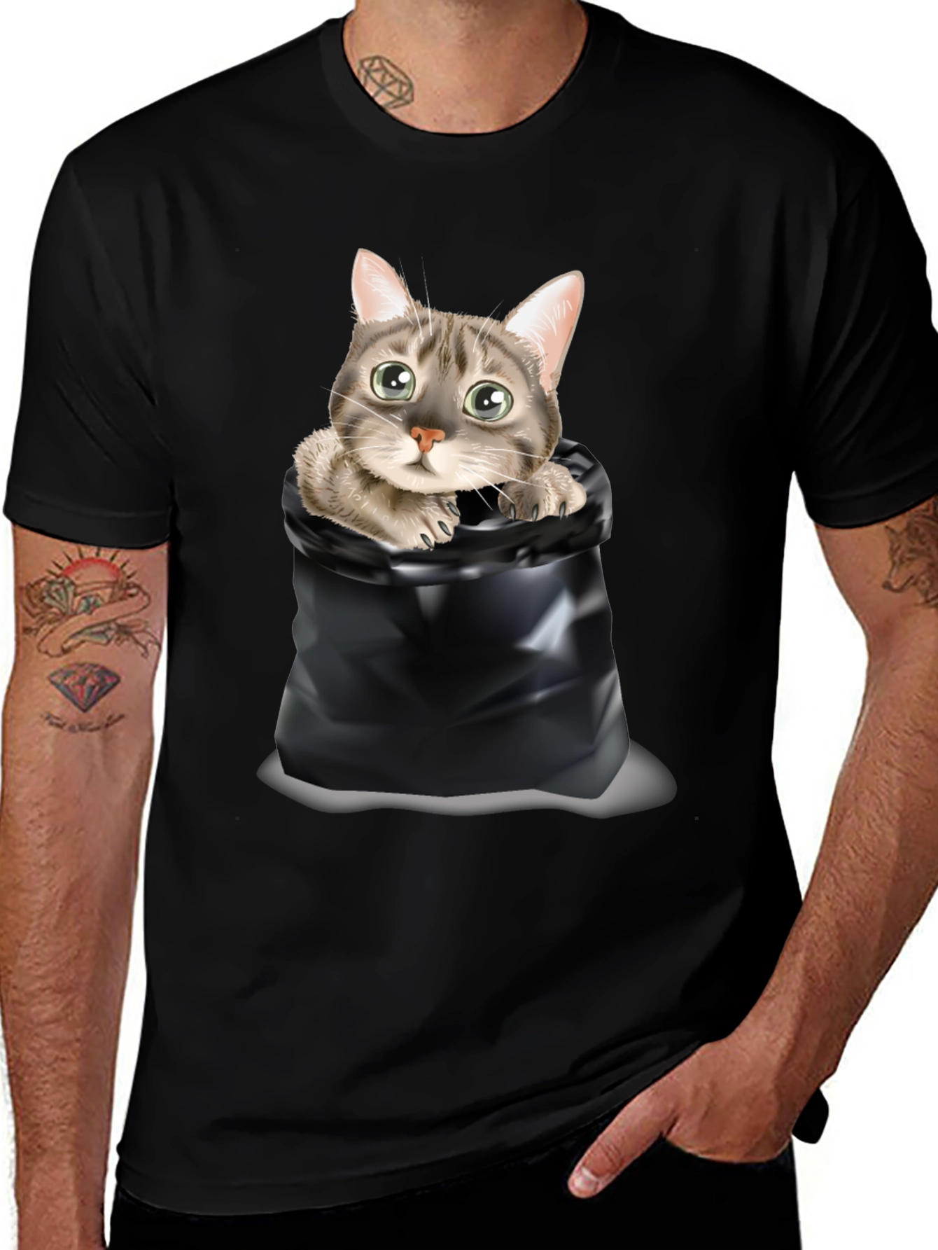 Cat in a Bag Mens Black T-Shirt