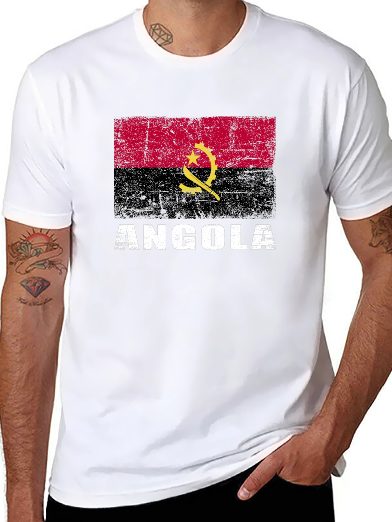 Angola Flag T-Shirt - Distressed Graphic Tee