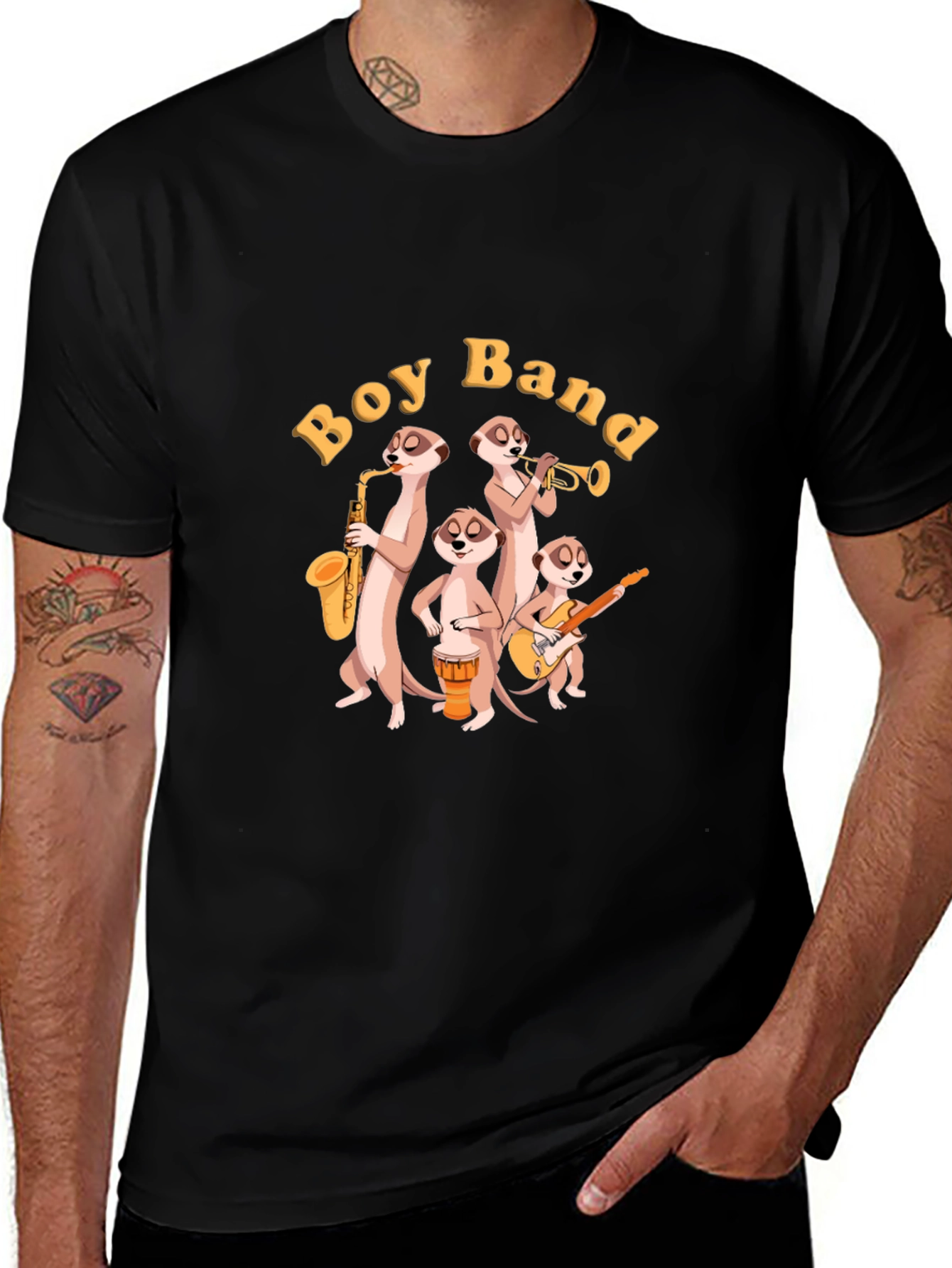 Meerkat Boy Band Graphic Black T-Shirt