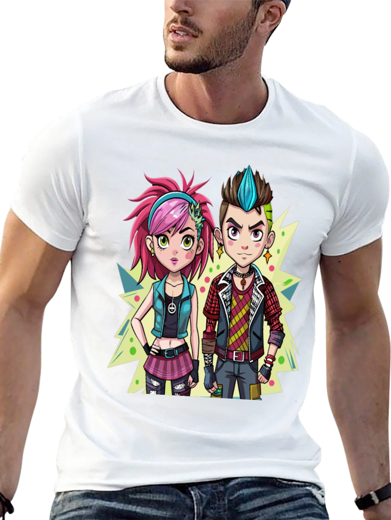 Cartoon Couple Black Graphic Tee