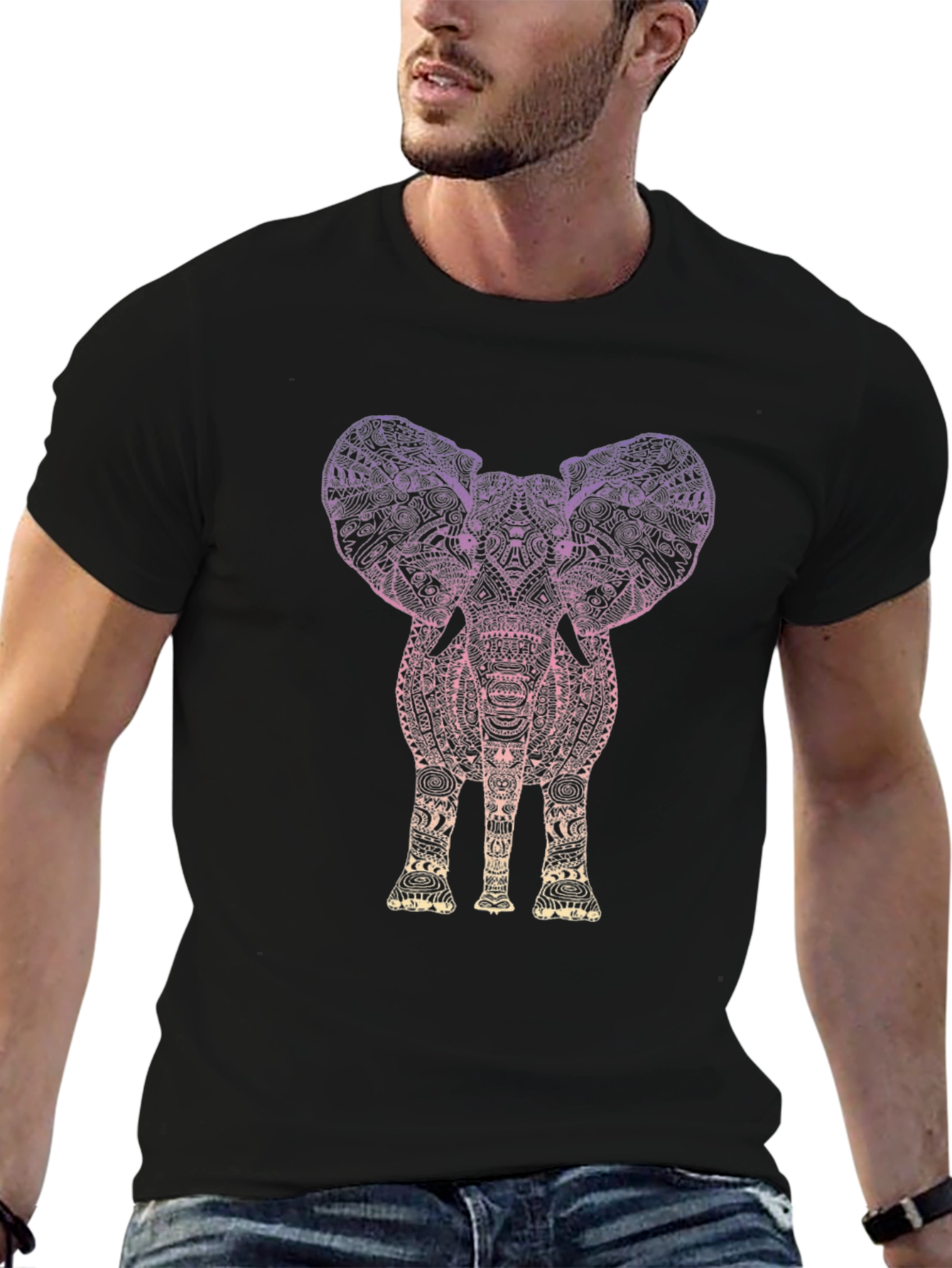 Elephant Graphic Tee - Stylish Mens Black T-Shirt