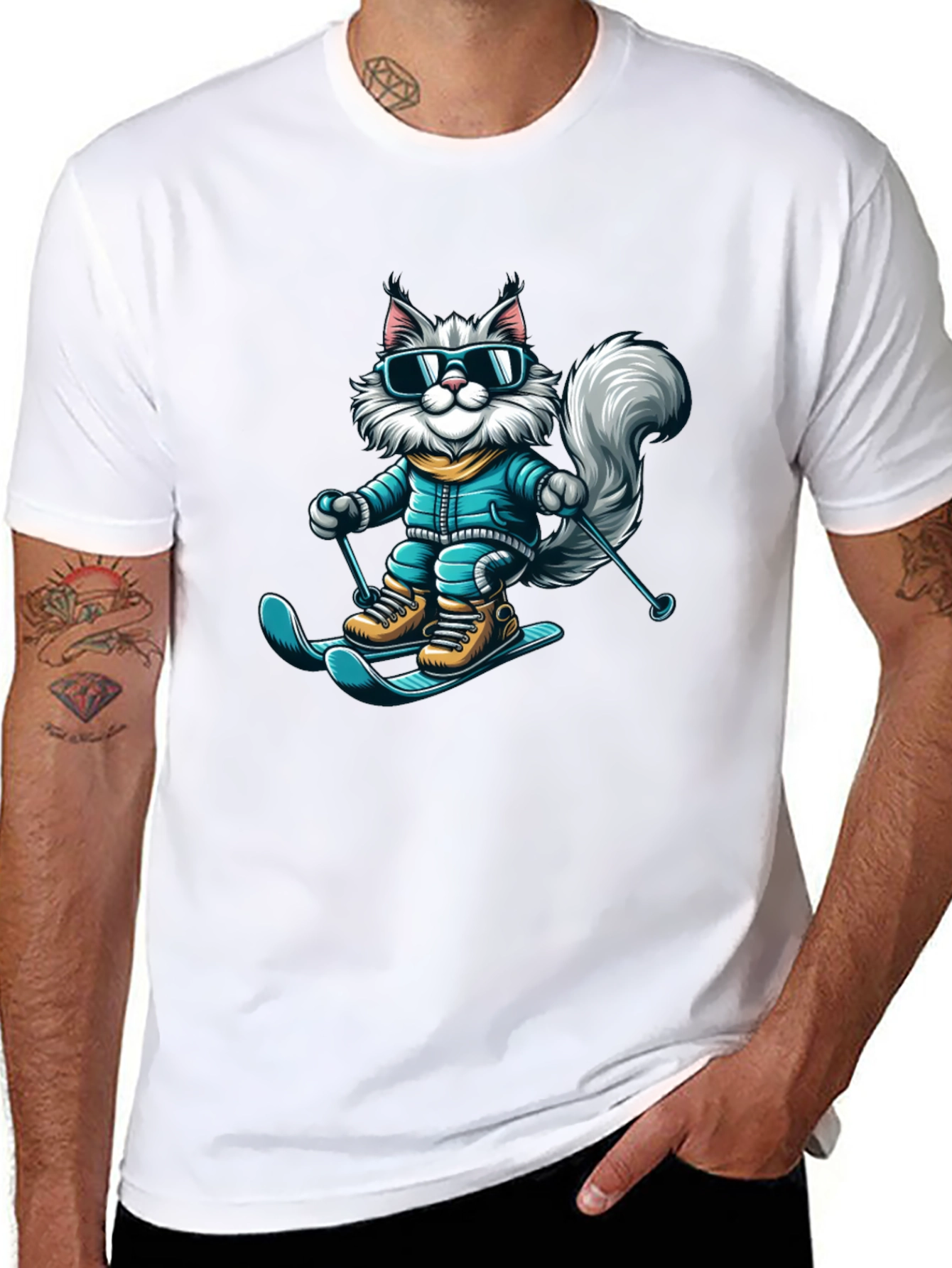 Skiing Cat T-Shirt - Fun Winter Apparel