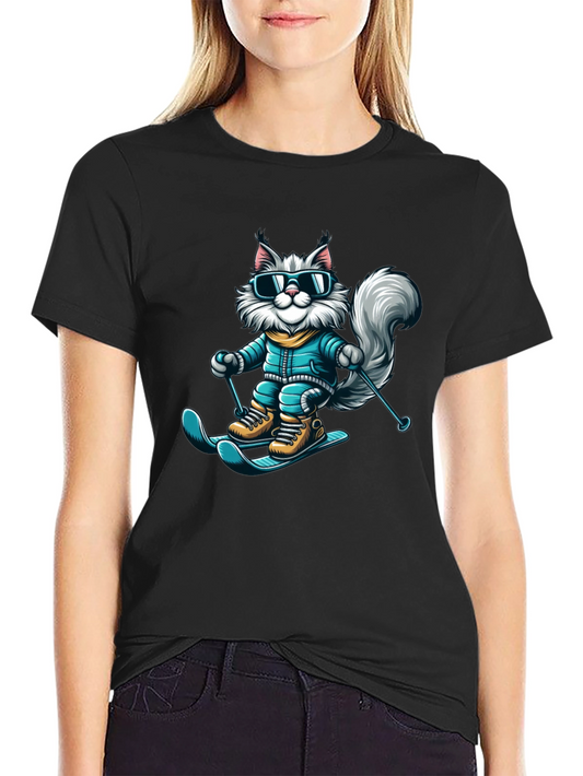 Skiing Cat T-Shirt - Fun Winter Apparel