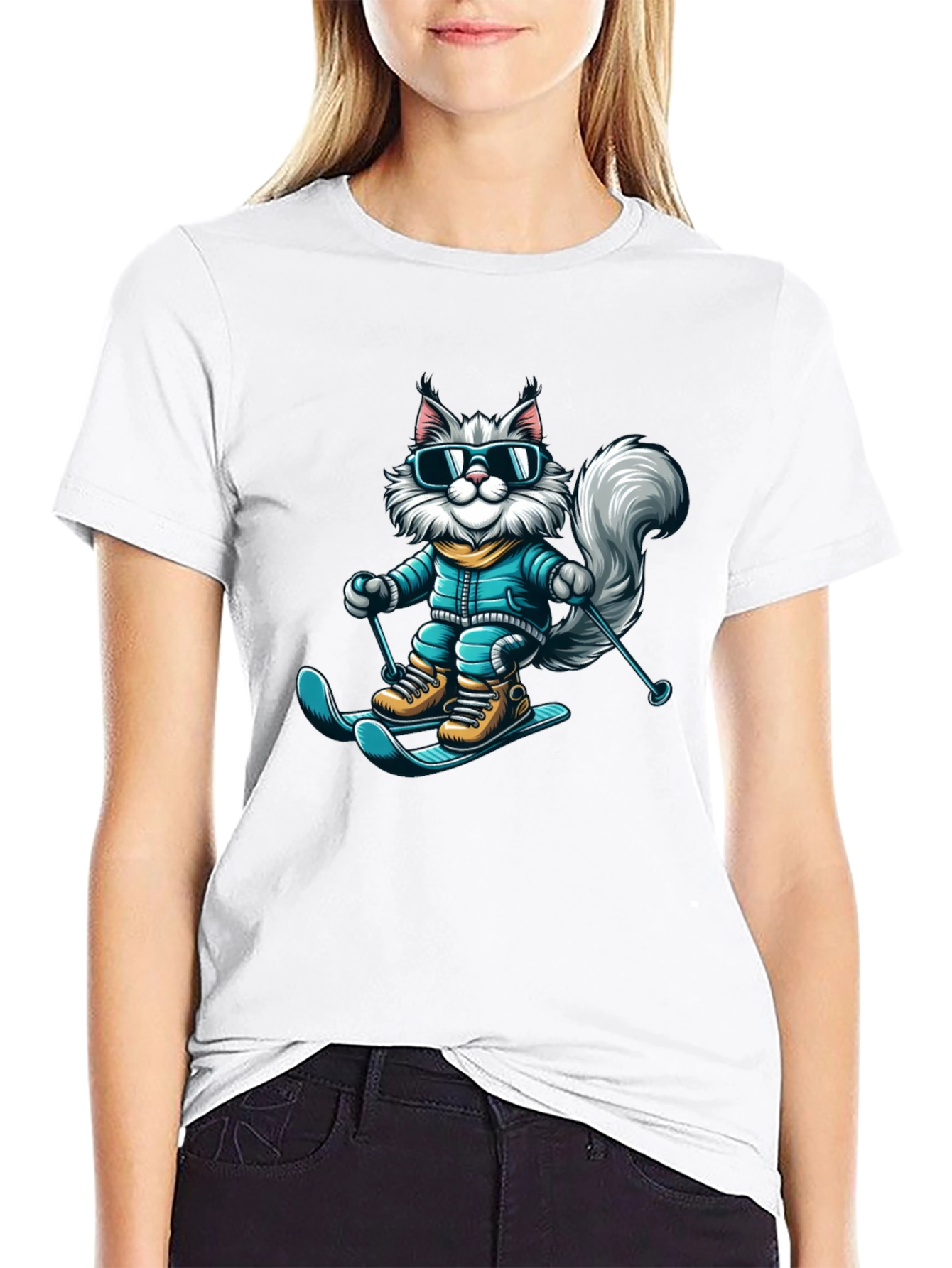 Skiing Cat T-Shirt - Fun Winter Apparel