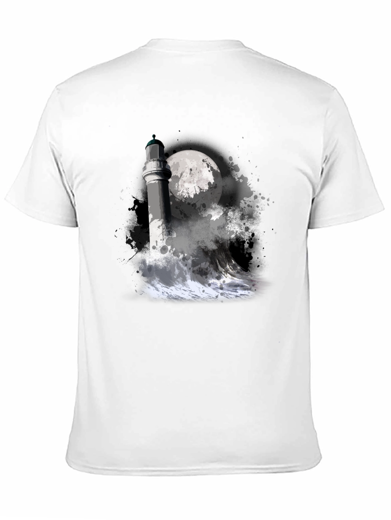 Lighthouse & Moon Graphic Tee - Black Cotton T-Shirt