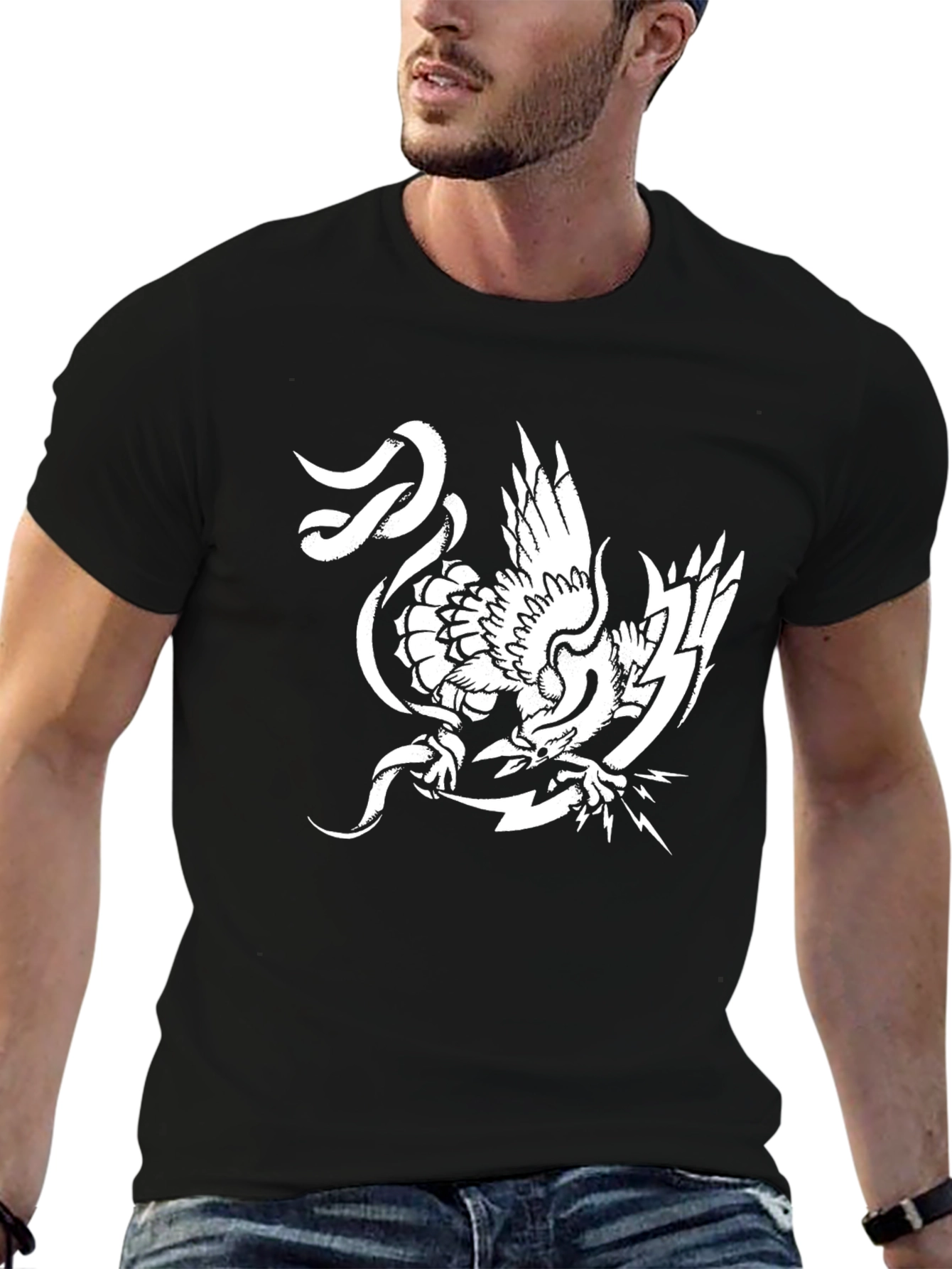 Bold Graphic Tee - Eagle and Lightning Bolt Design