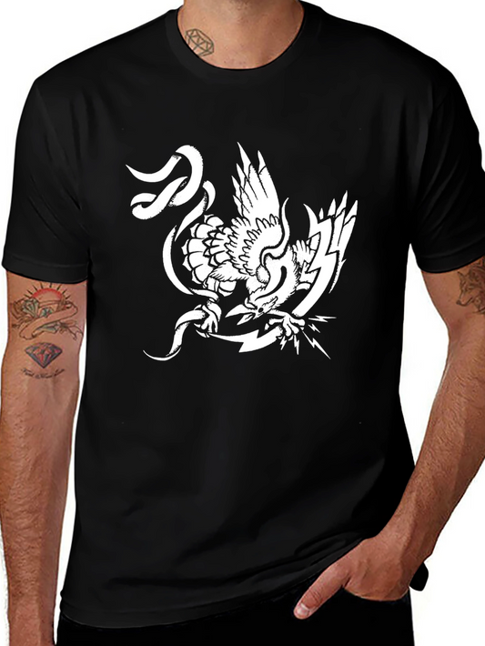 Bold Graphic Tee - Eagle and Lightning Bolt Design
