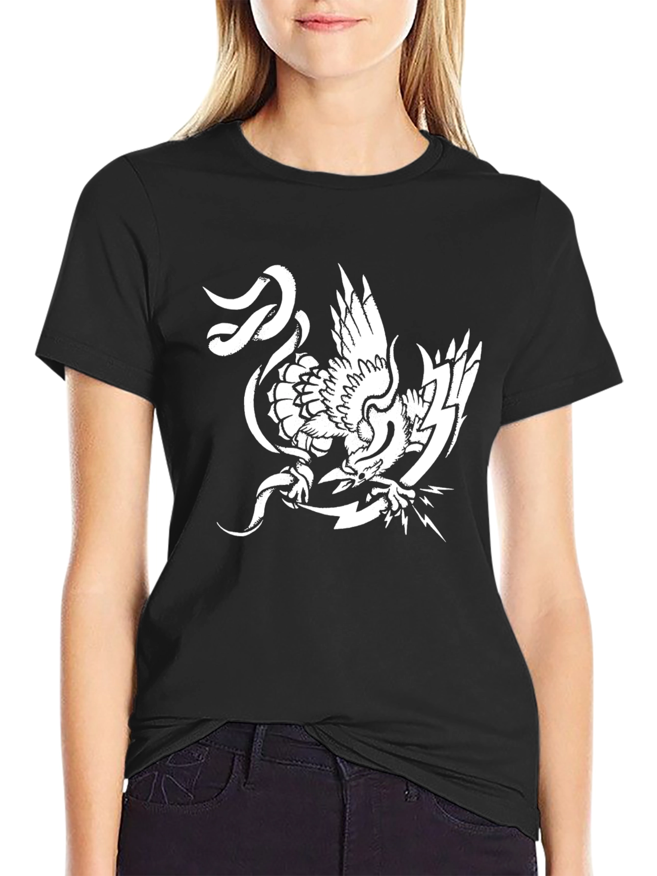 Bold Graphic Tee - Eagle and Lightning Bolt Design