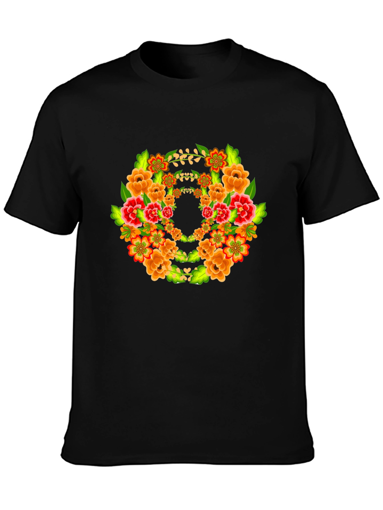 Floral Wreath Graphic Black T-Shirt