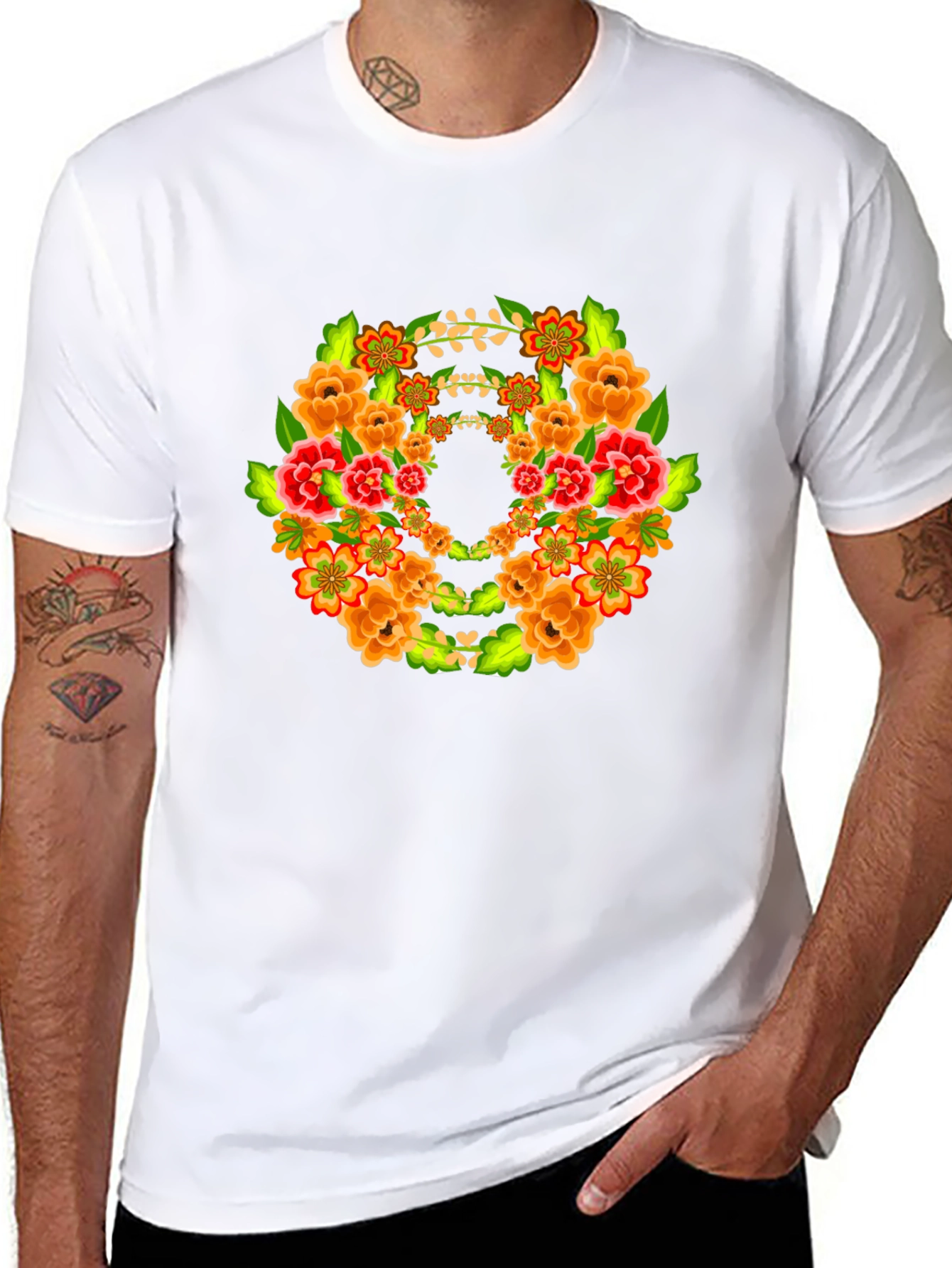 Floral Wreath Graphic Black T-Shirt