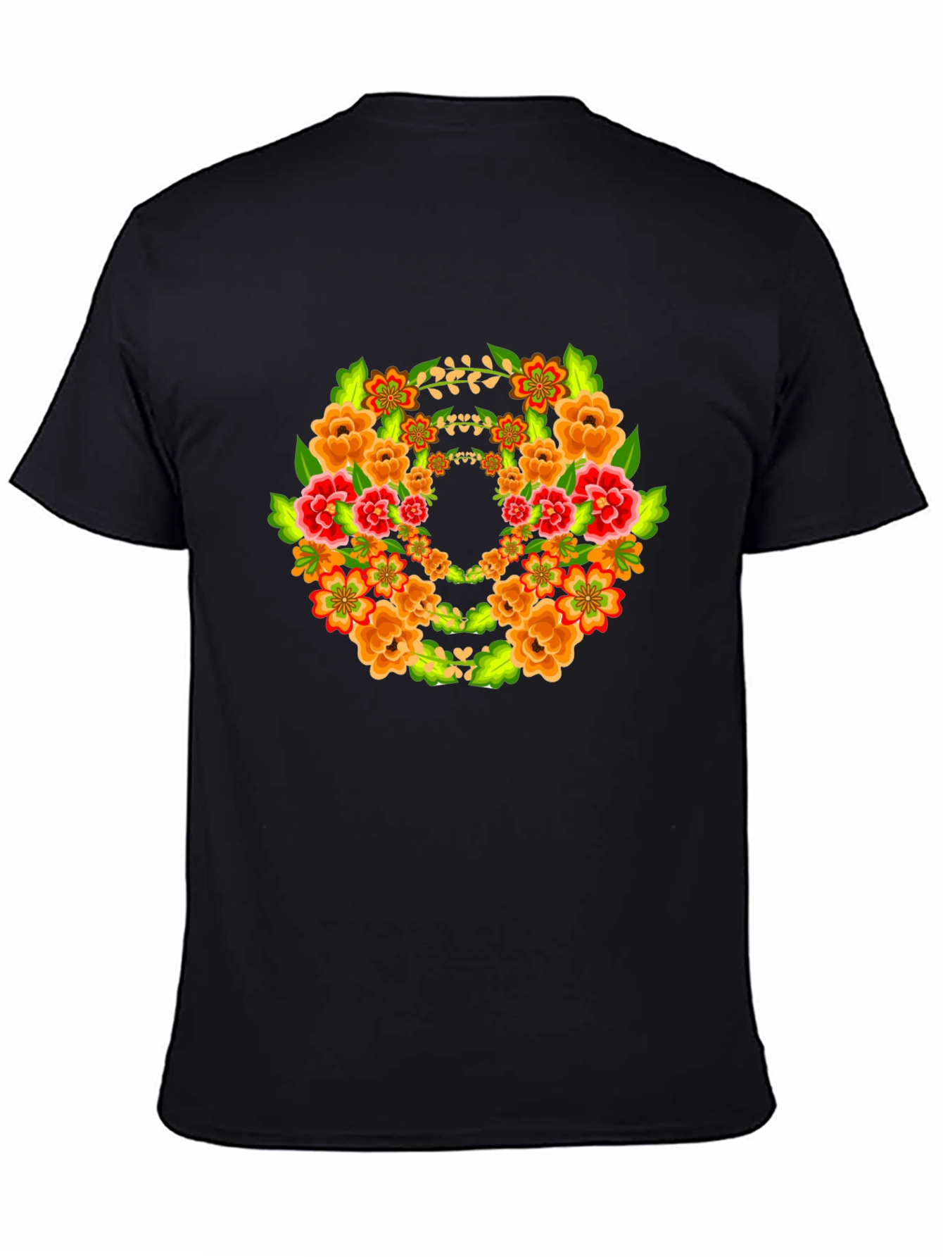 Floral Wreath Graphic Black T-Shirt