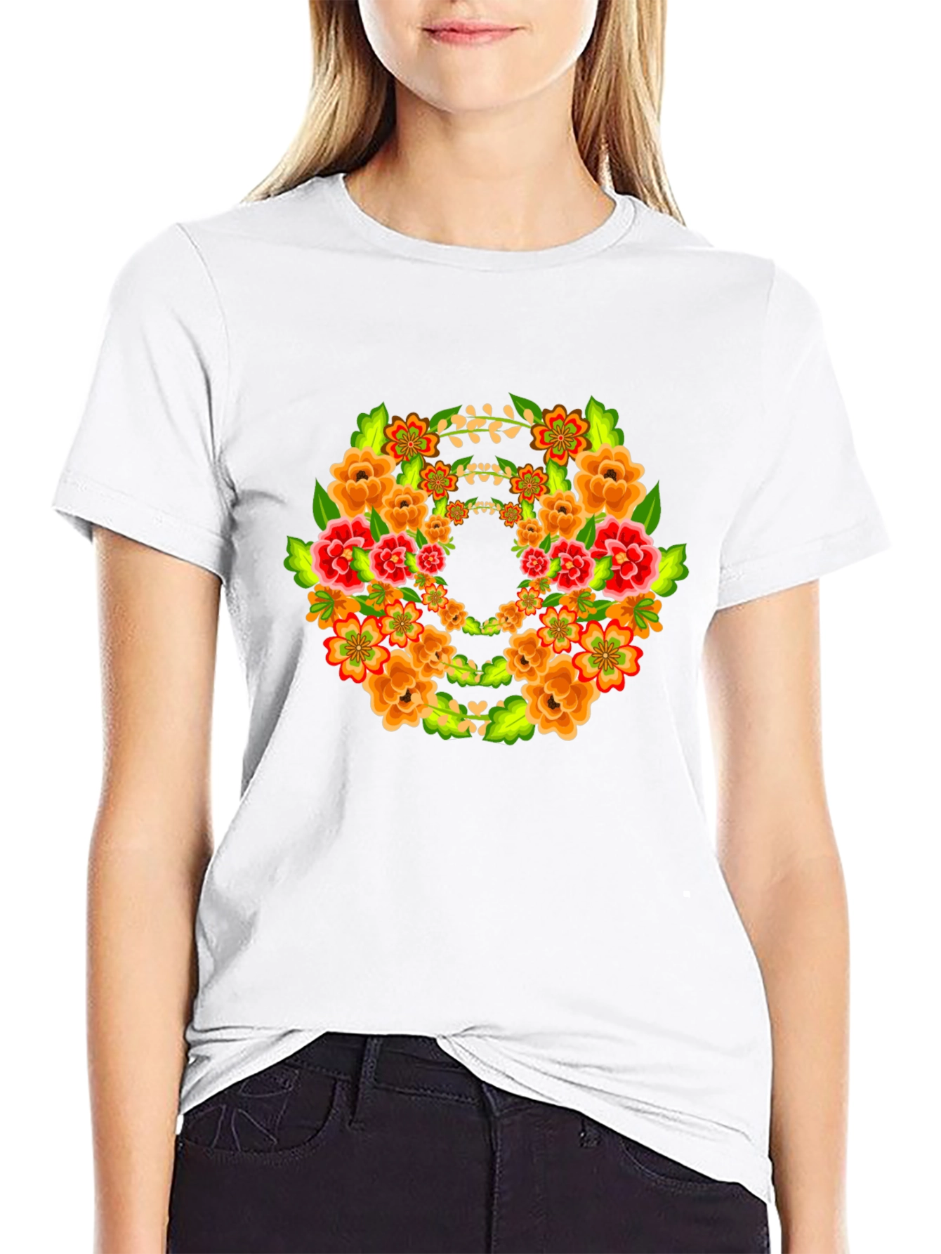 Floral Wreath Graphic Black T-Shirt