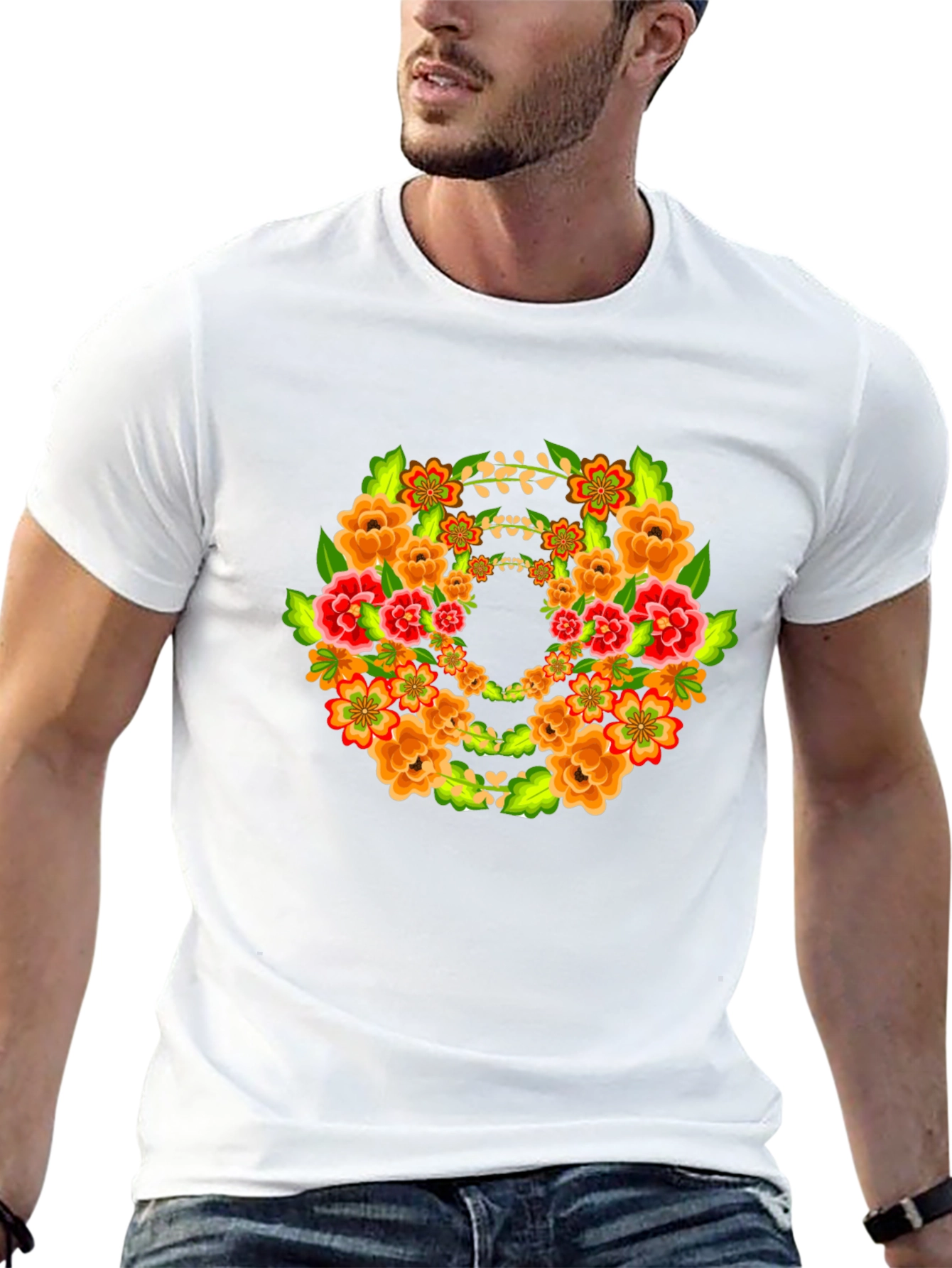 Floral Wreath Graphic Black T-Shirt