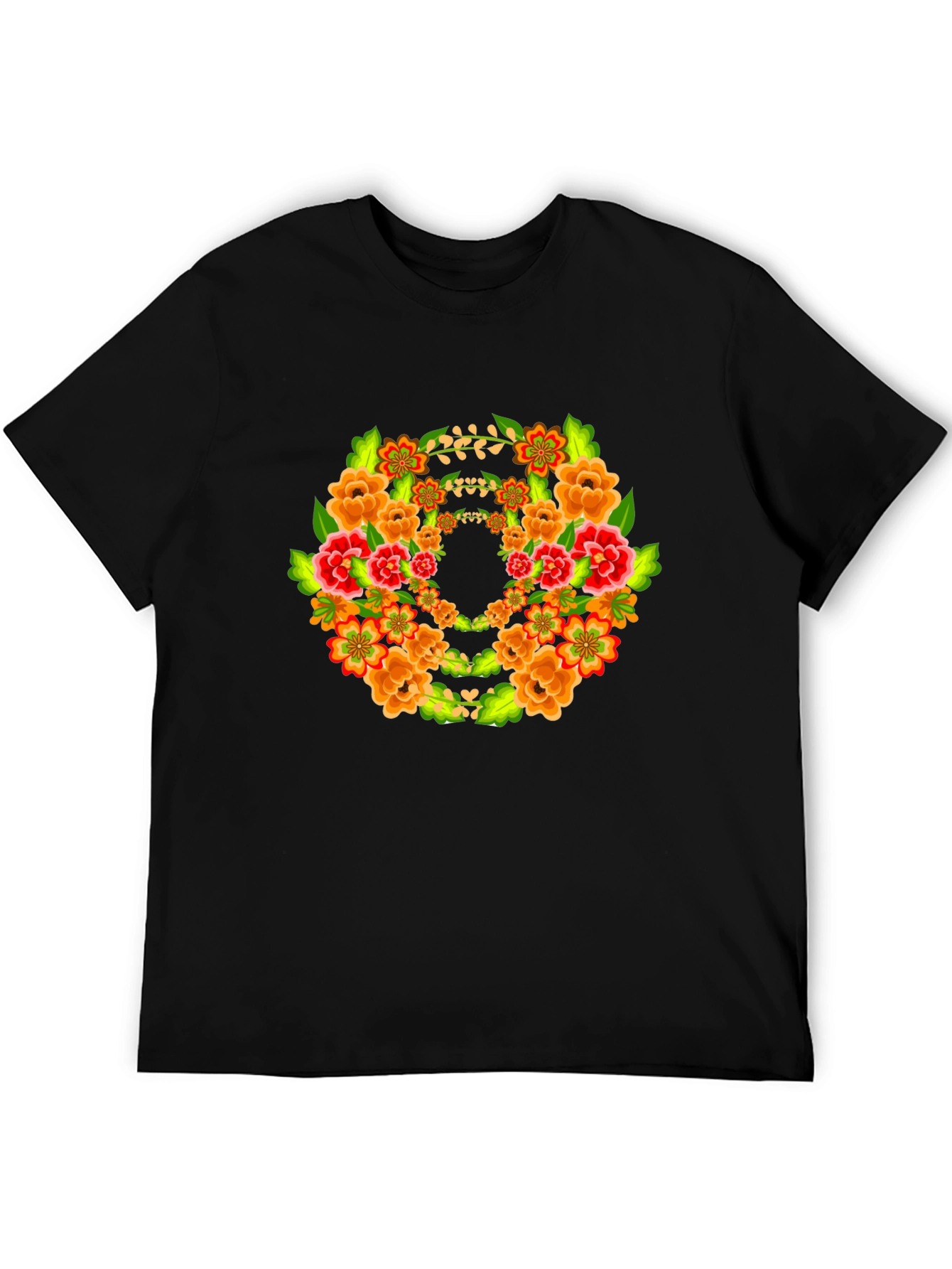 Floral Wreath Graphic Black T-Shirt