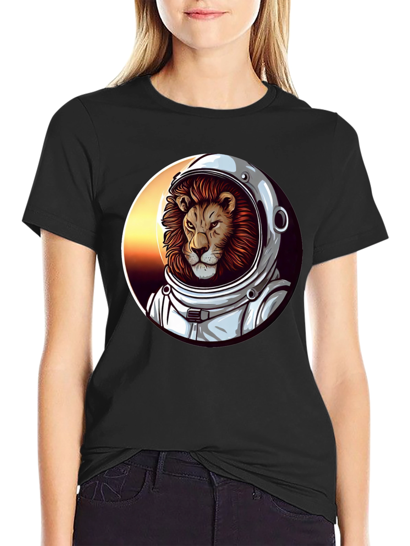 Lion Astronaut Graphic Tee - Black T-Shirt
