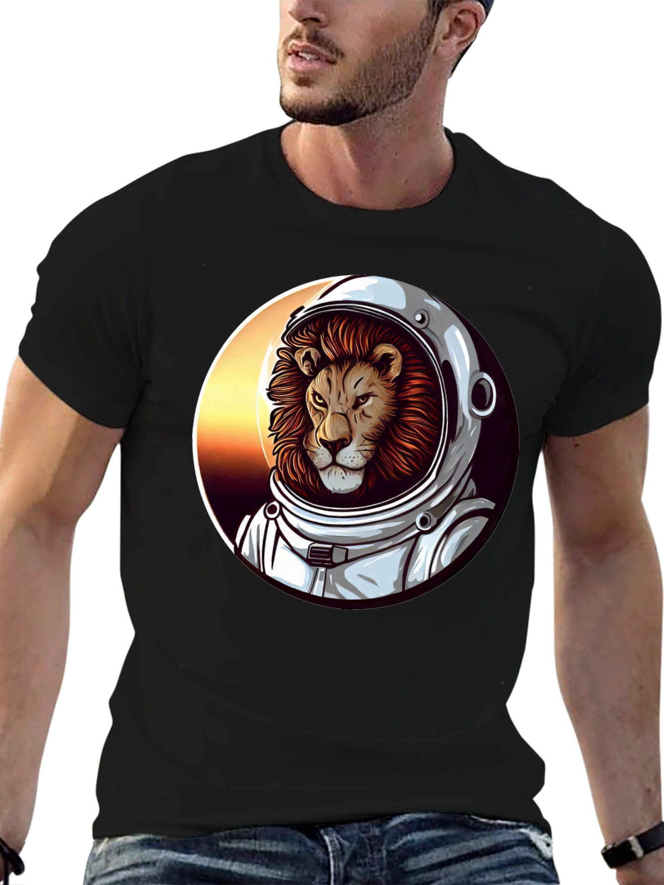 Lion Astronaut Graphic Tee - Black T-Shirt