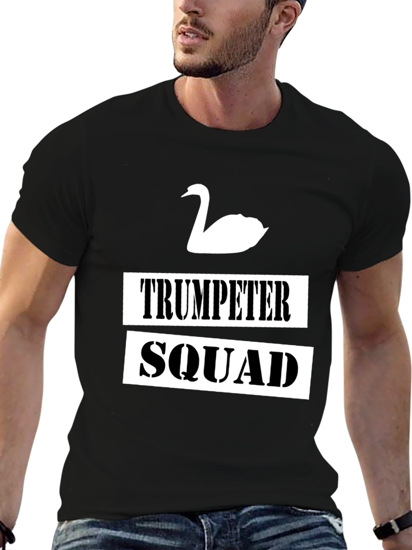 Trumpeter Swan Squad Graphic T-Shirt - Black Cotton Tee
