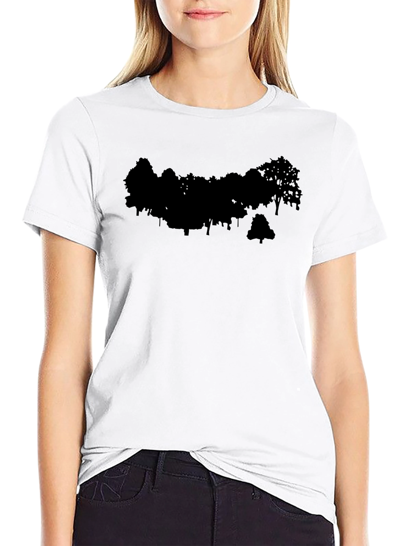 Abstract Tree Silhouette Graphic Tee - Black