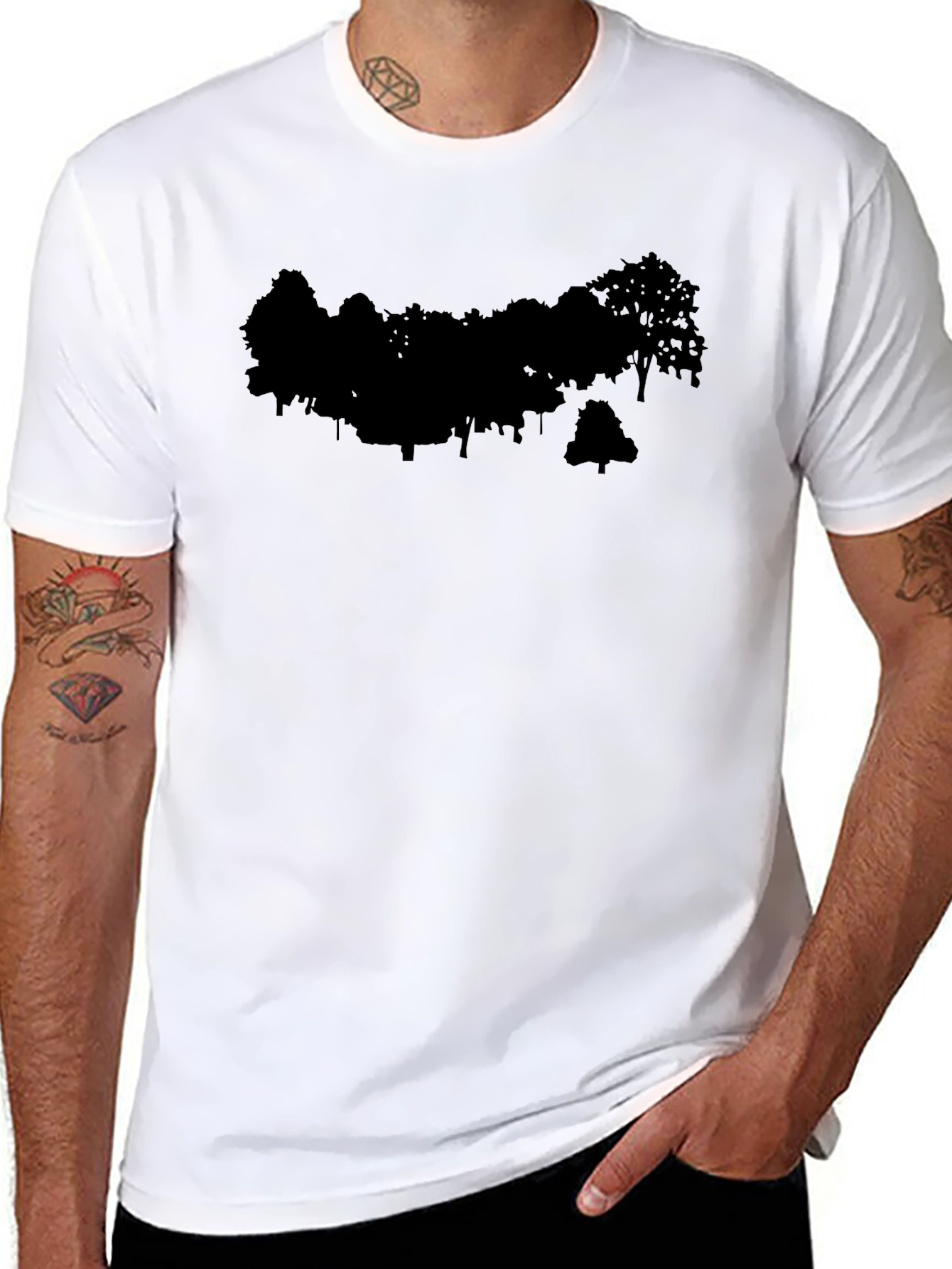 Abstract Tree Silhouette Graphic Tee - Black