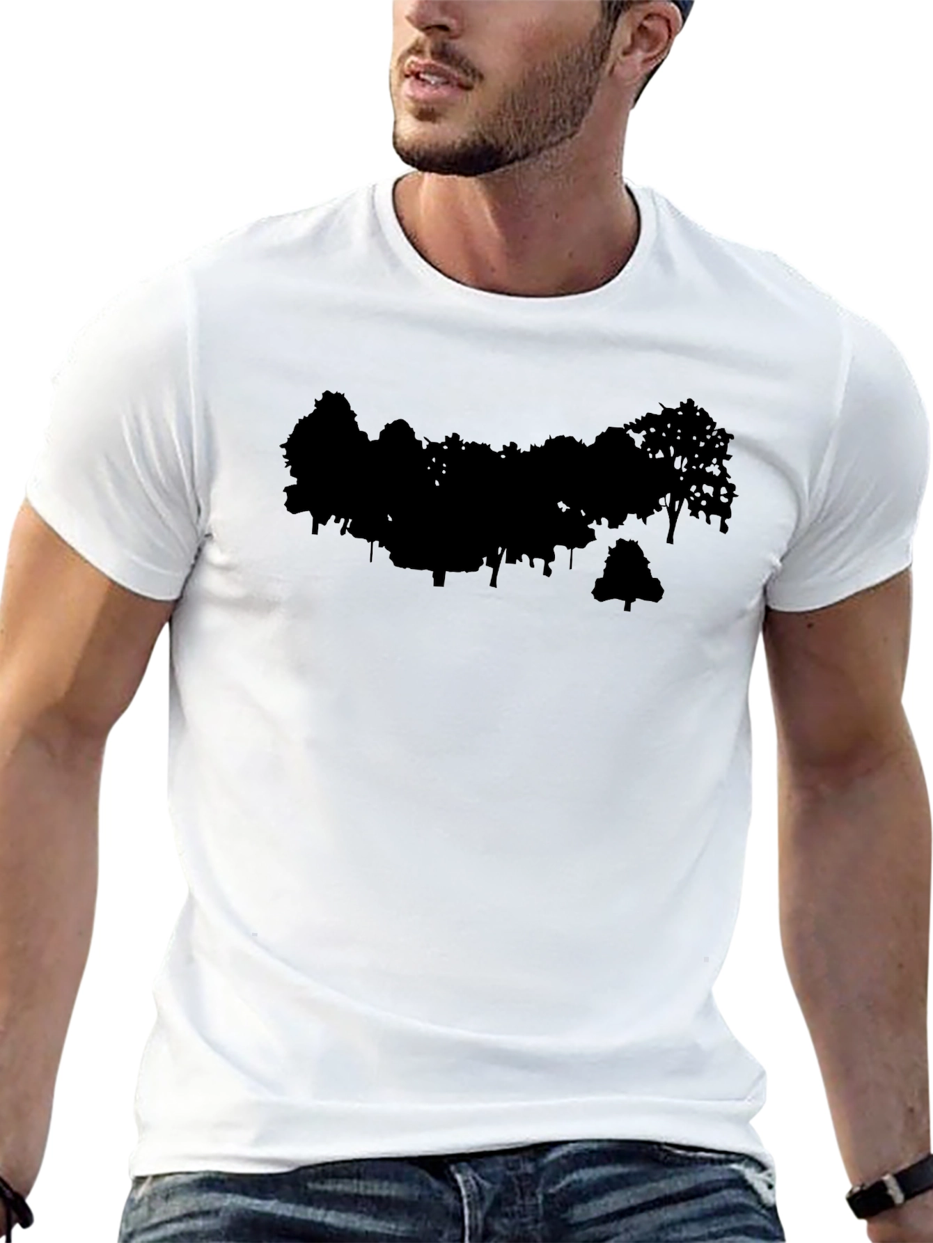 Abstract Tree Silhouette Graphic Tee - Black