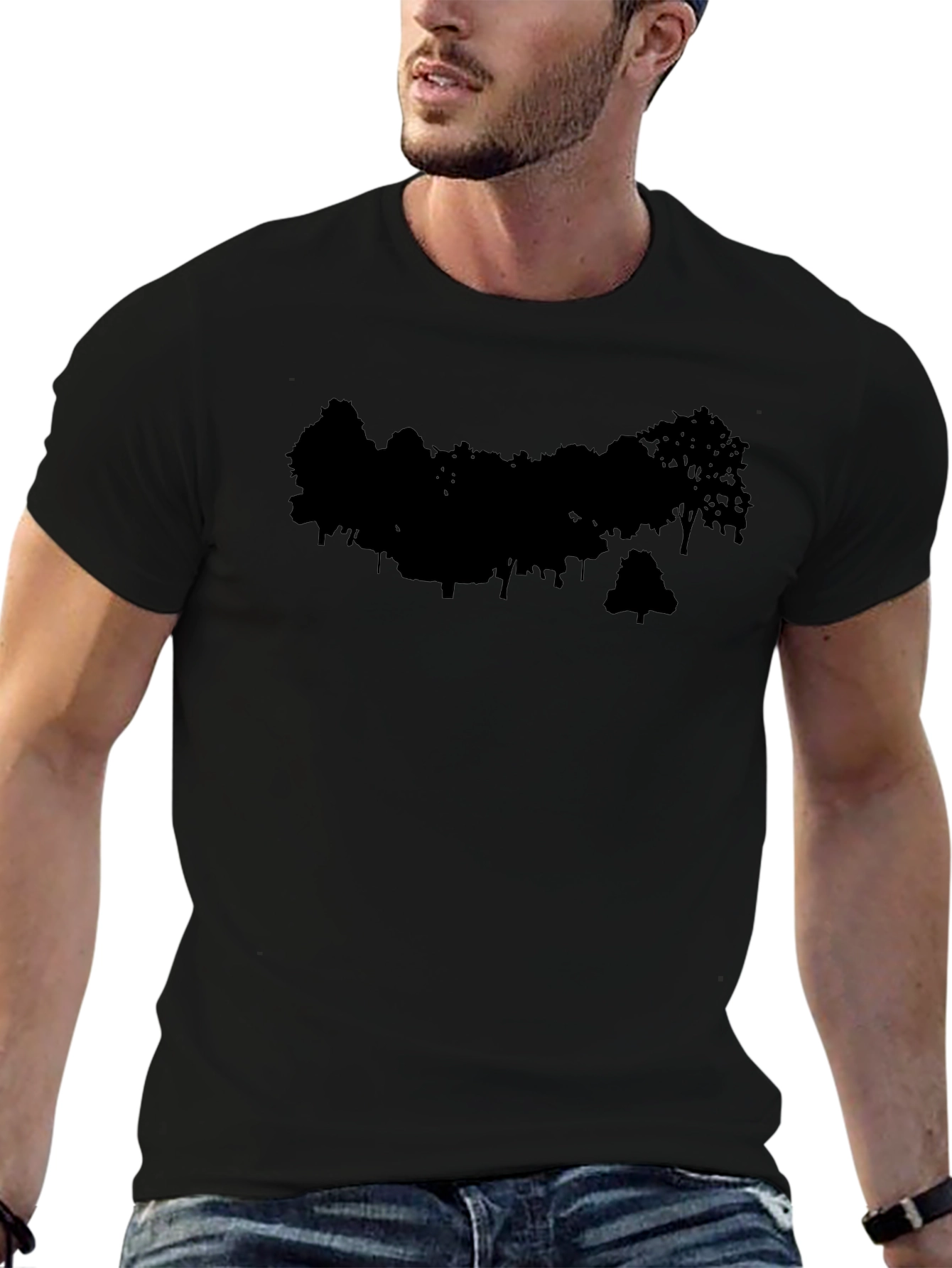 Abstract Tree Silhouette Graphic Tee - Black