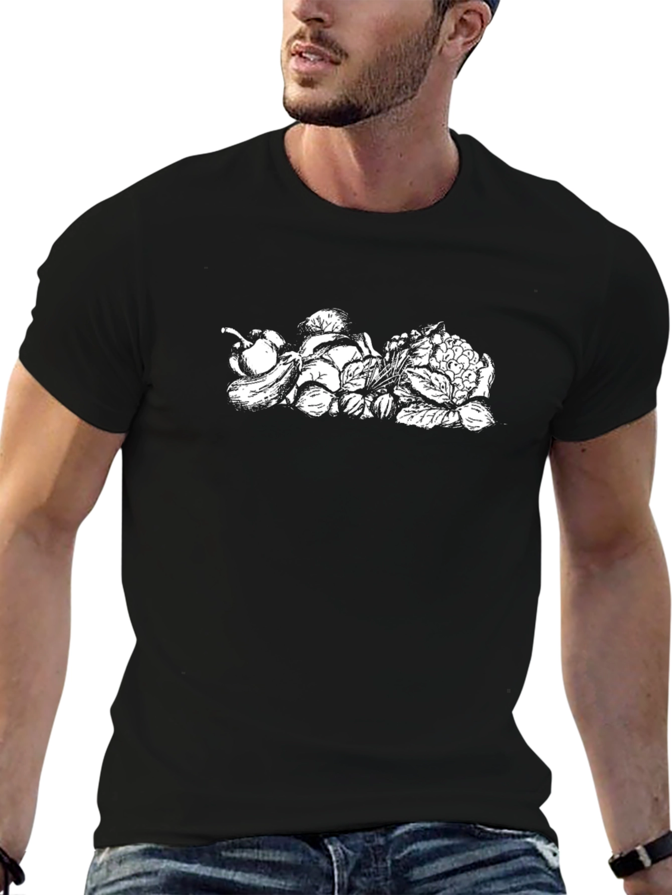 Black Graphic Tee with Floral Design
