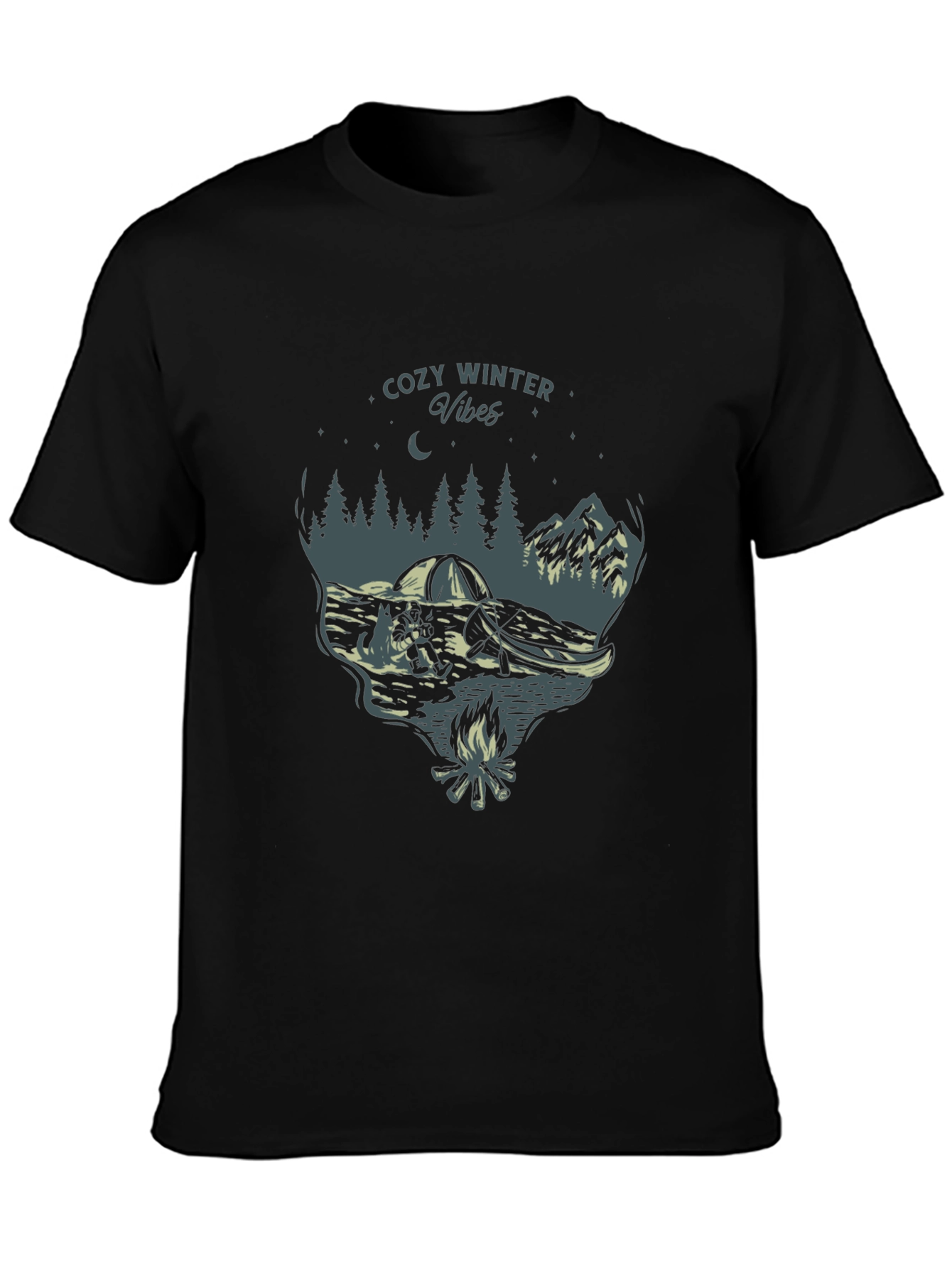 Cozy Winter Vibes Graphic Tee - Nature Campfire Design