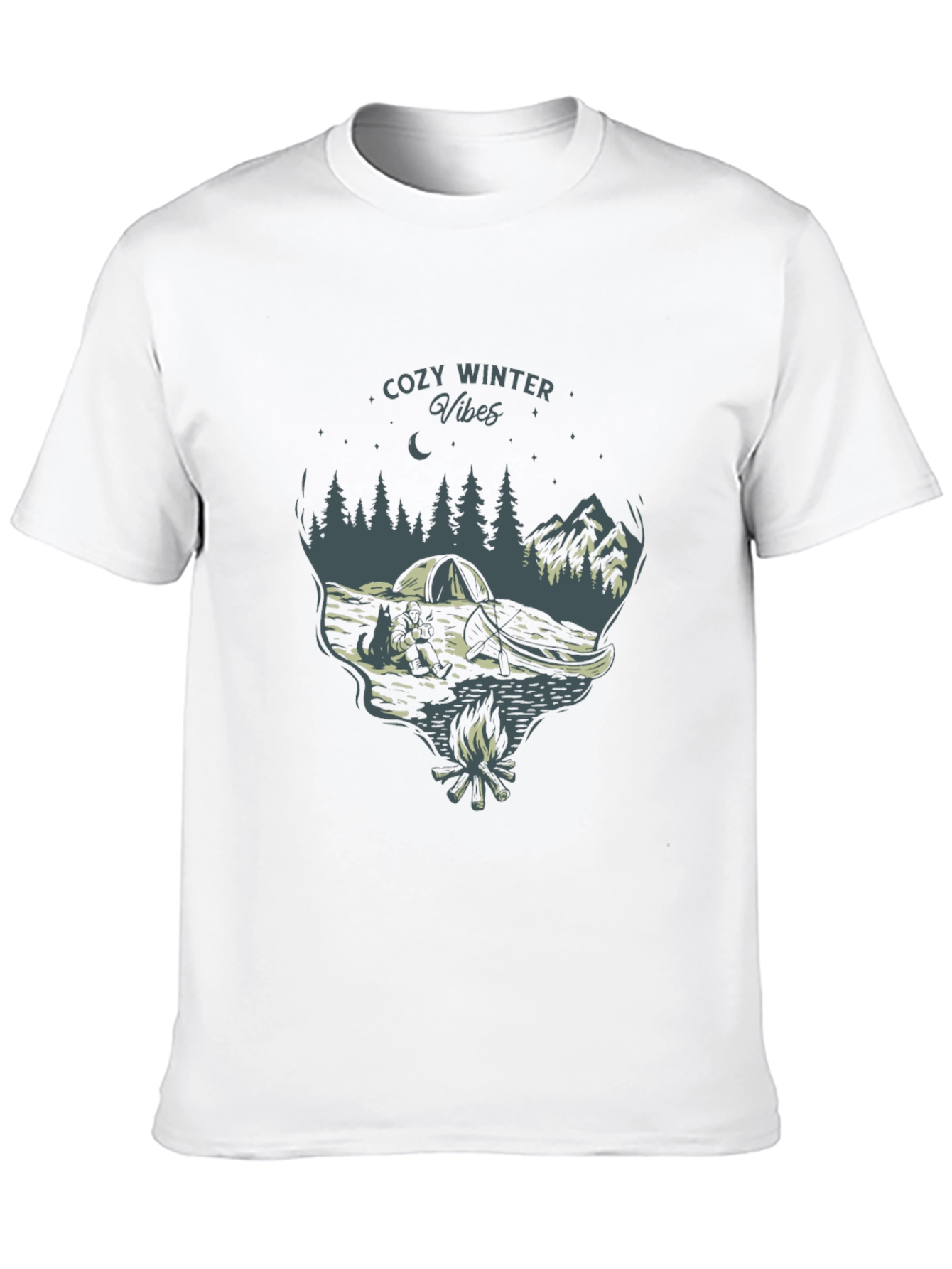 Cozy Winter Vibes Graphic Tee - Nature Campfire Design