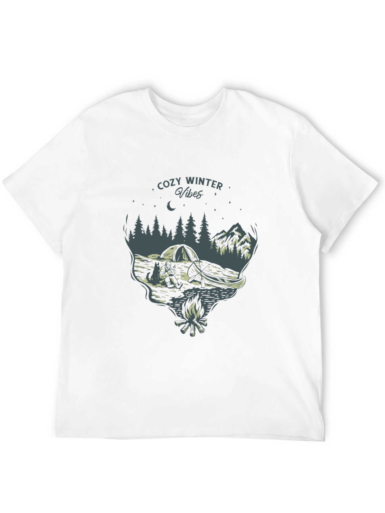 Cozy Winter Vibes Graphic Tee - Nature Campfire Design