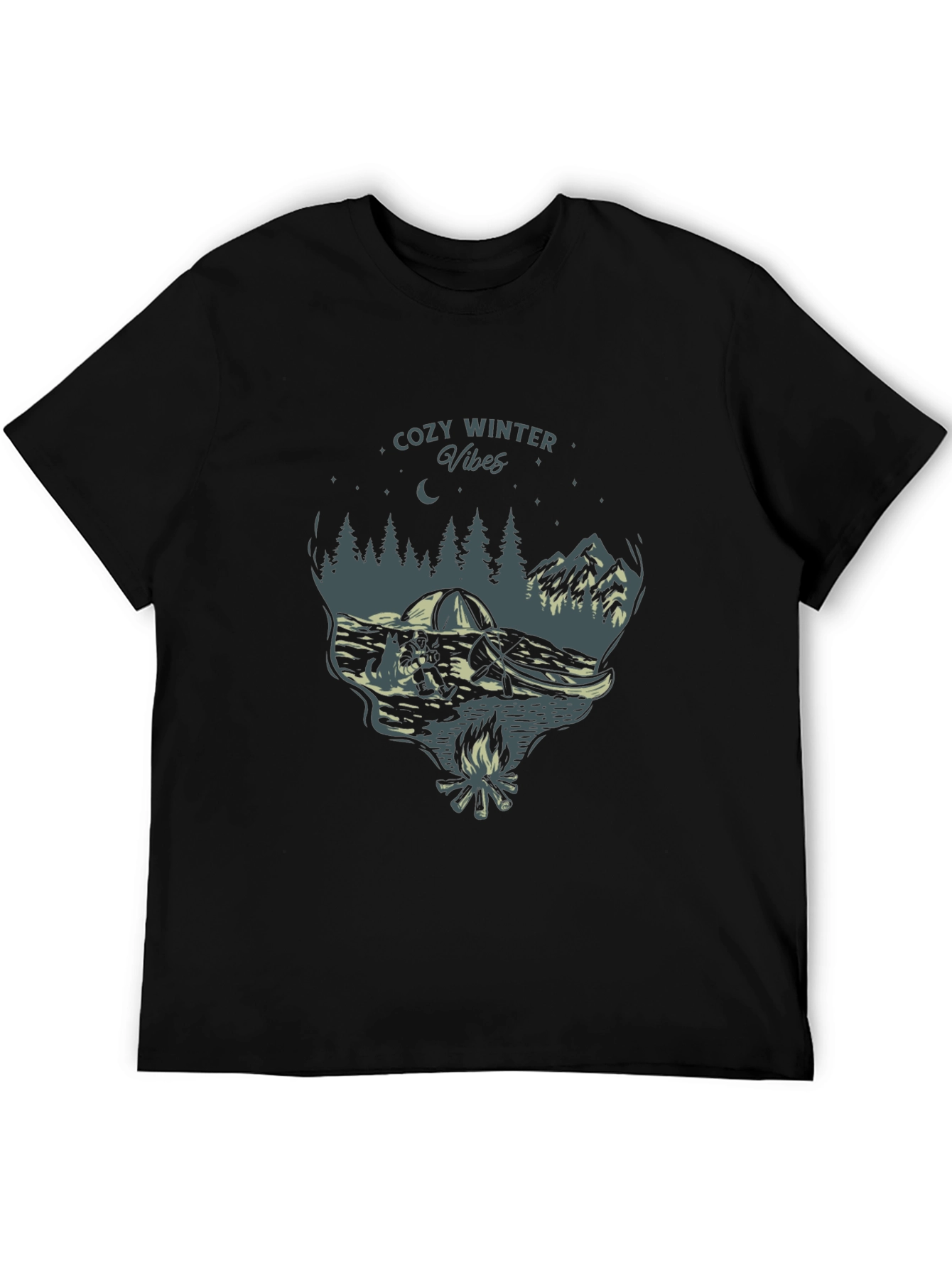 Cozy Winter Vibes Graphic Tee - Nature Campfire Design