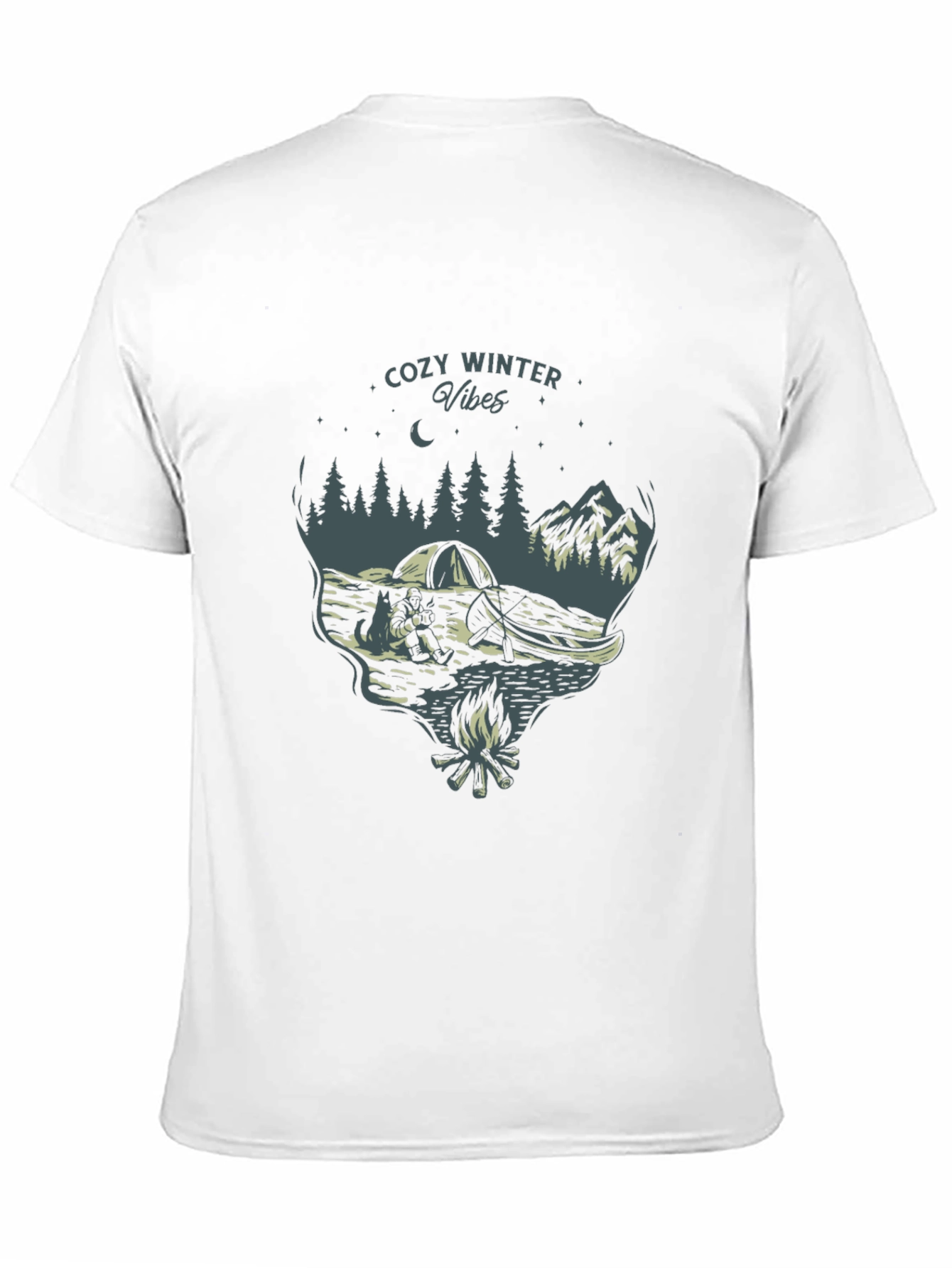 Cozy Winter Vibes Graphic Tee - Nature Campfire Design