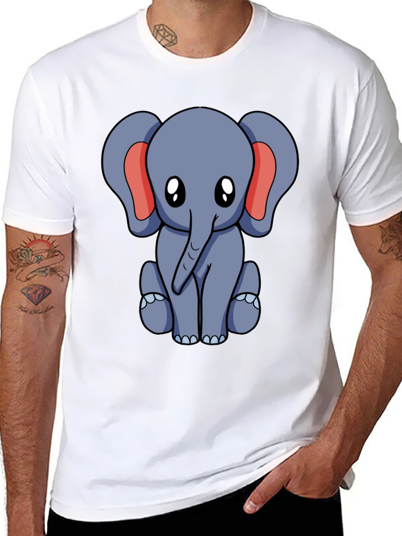 Cute Elephant Graphic Tee - Black Cotton Blend