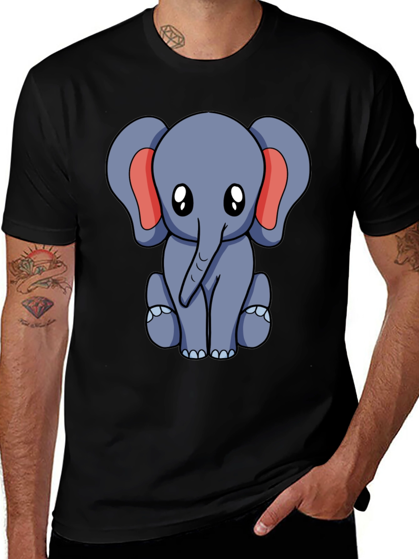 Cute Elephant Graphic Tee - Black Cotton Blend