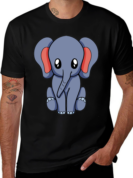 Cute Elephant Graphic Tee - Black Cotton Blend