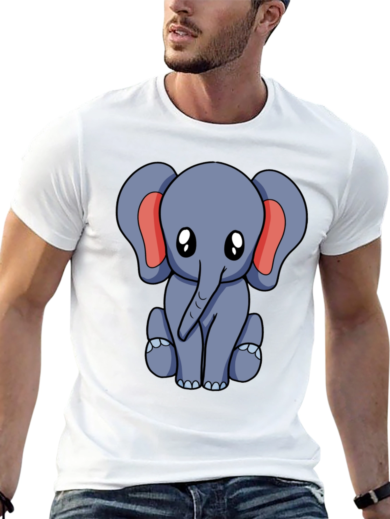 Cute Elephant Graphic Tee - Black Cotton Blend