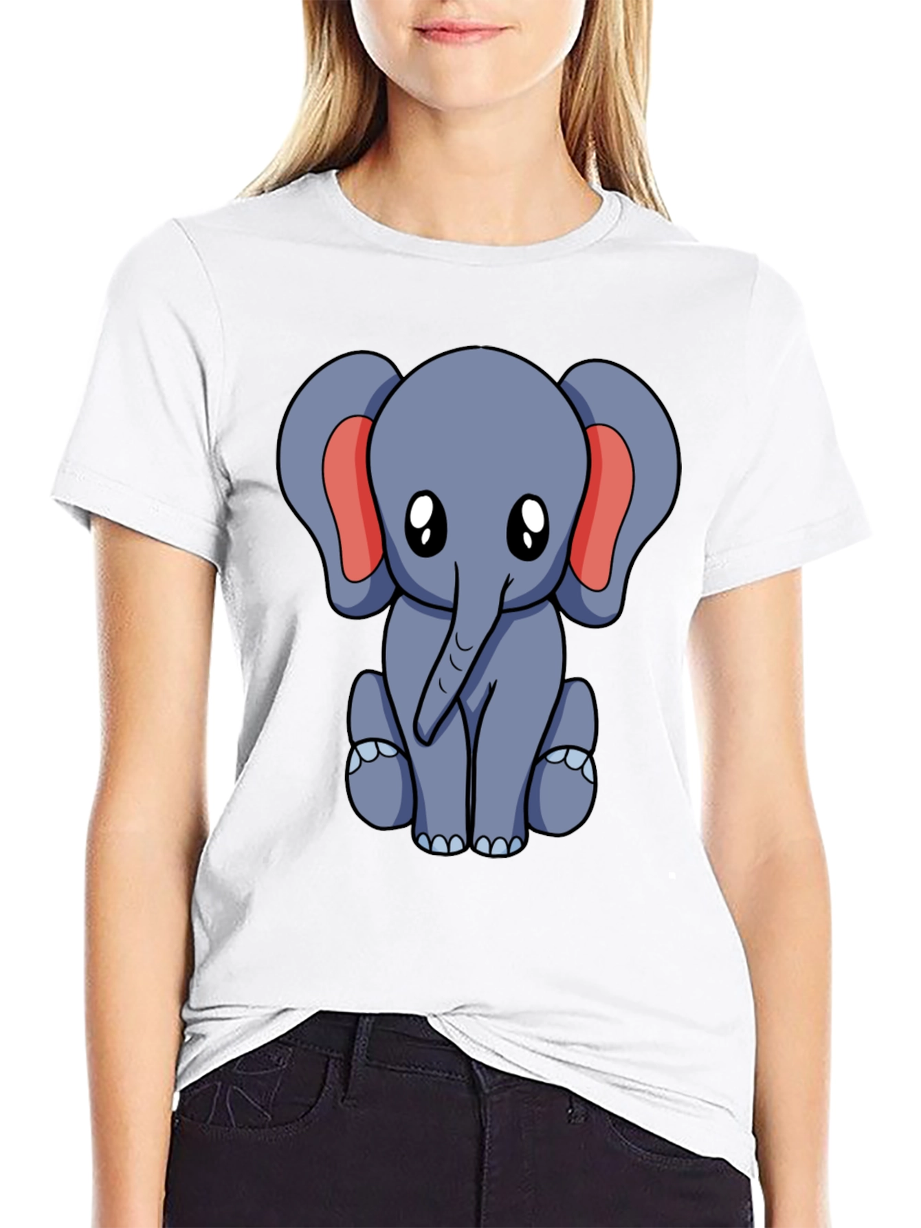 Cute Elephant Graphic Tee - Black Cotton Blend